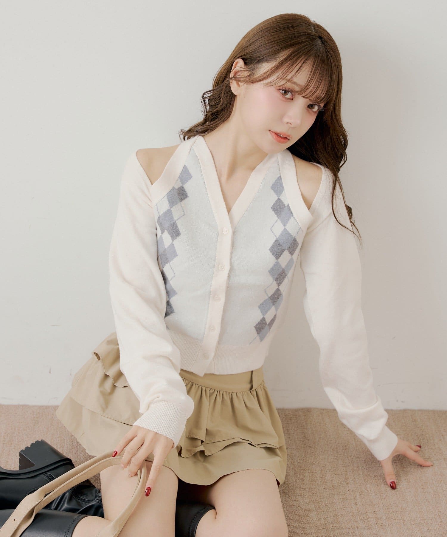 Chico(チコ) 肩スリットアーガイルニット