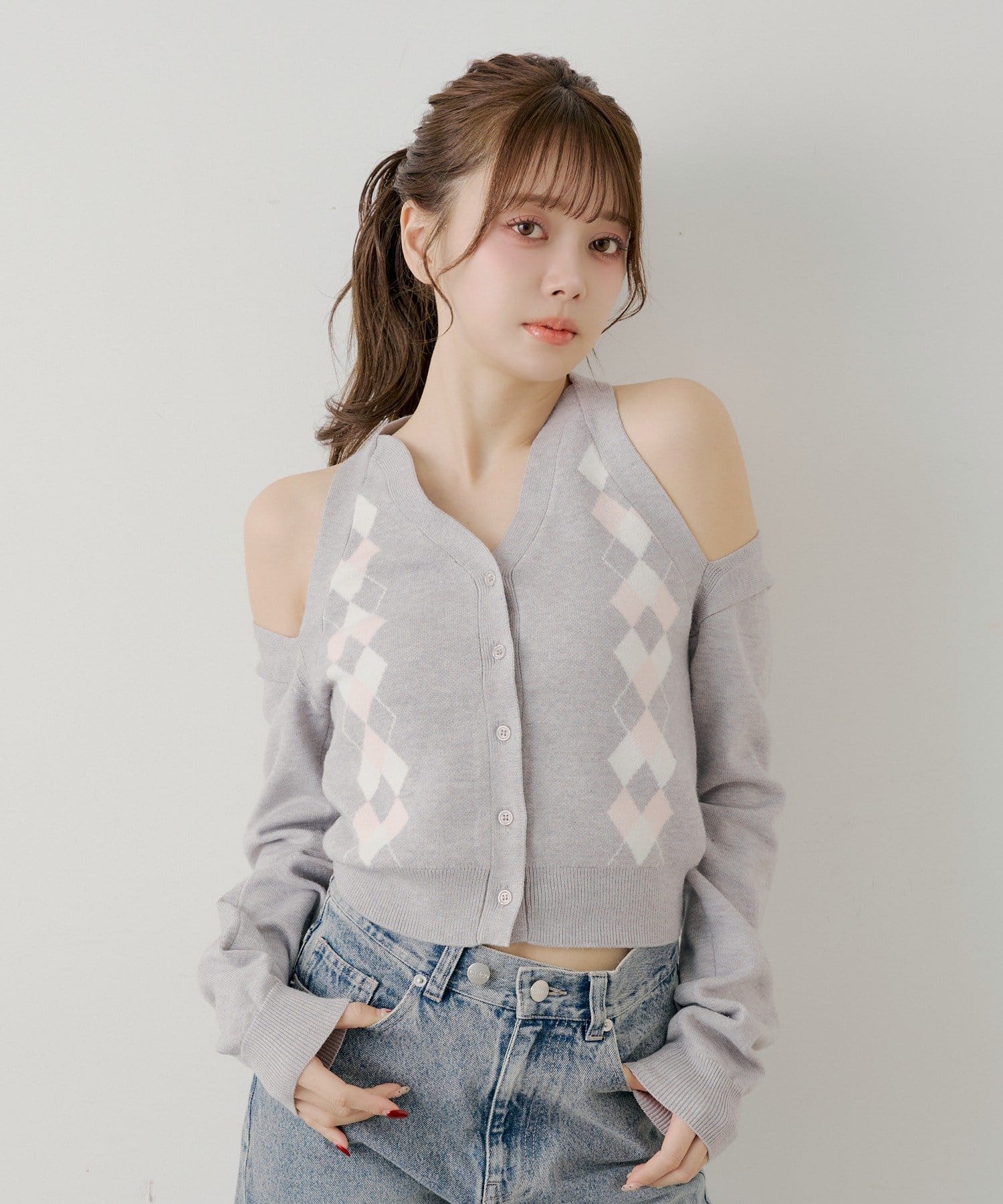 Chico(チコ) 肩スリットアーガイルニット