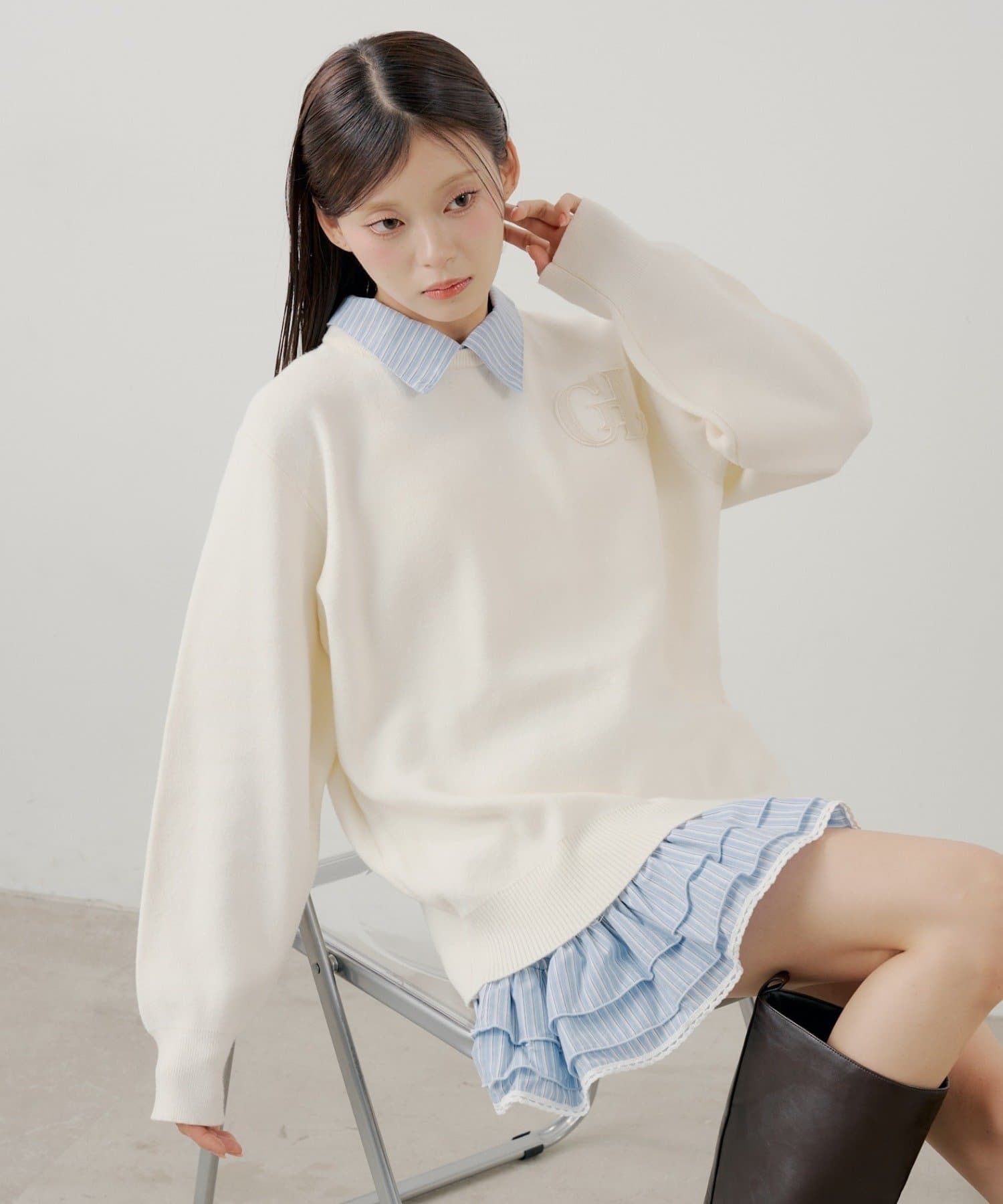 Chico(チコ) シャツレイヤードニットワンピース