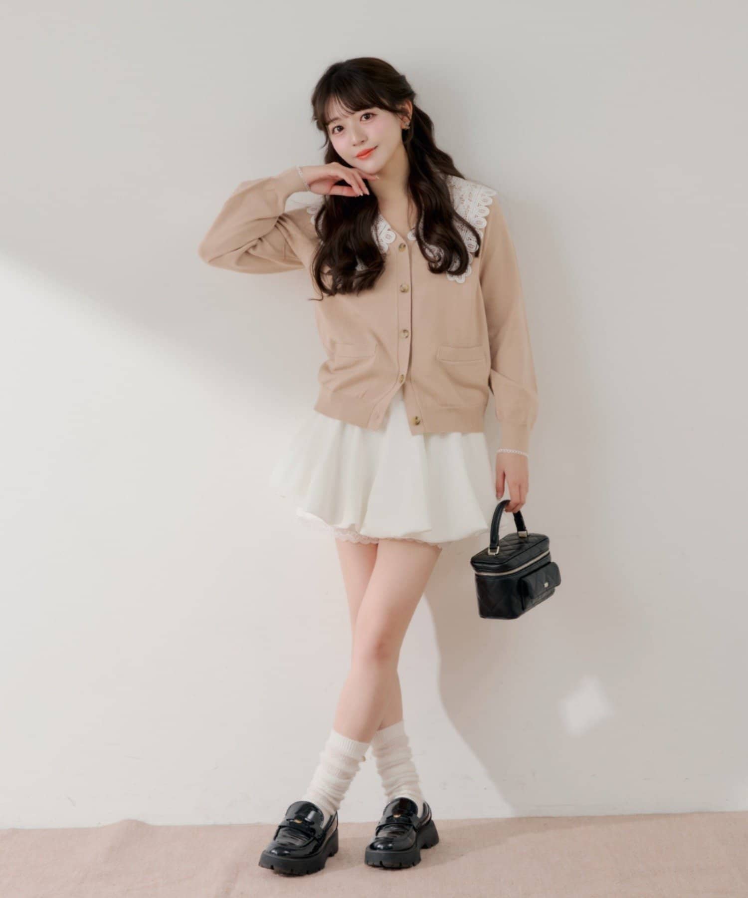 Chico(チコ) 【くるみコラボ】襟レースルーズカーディガン