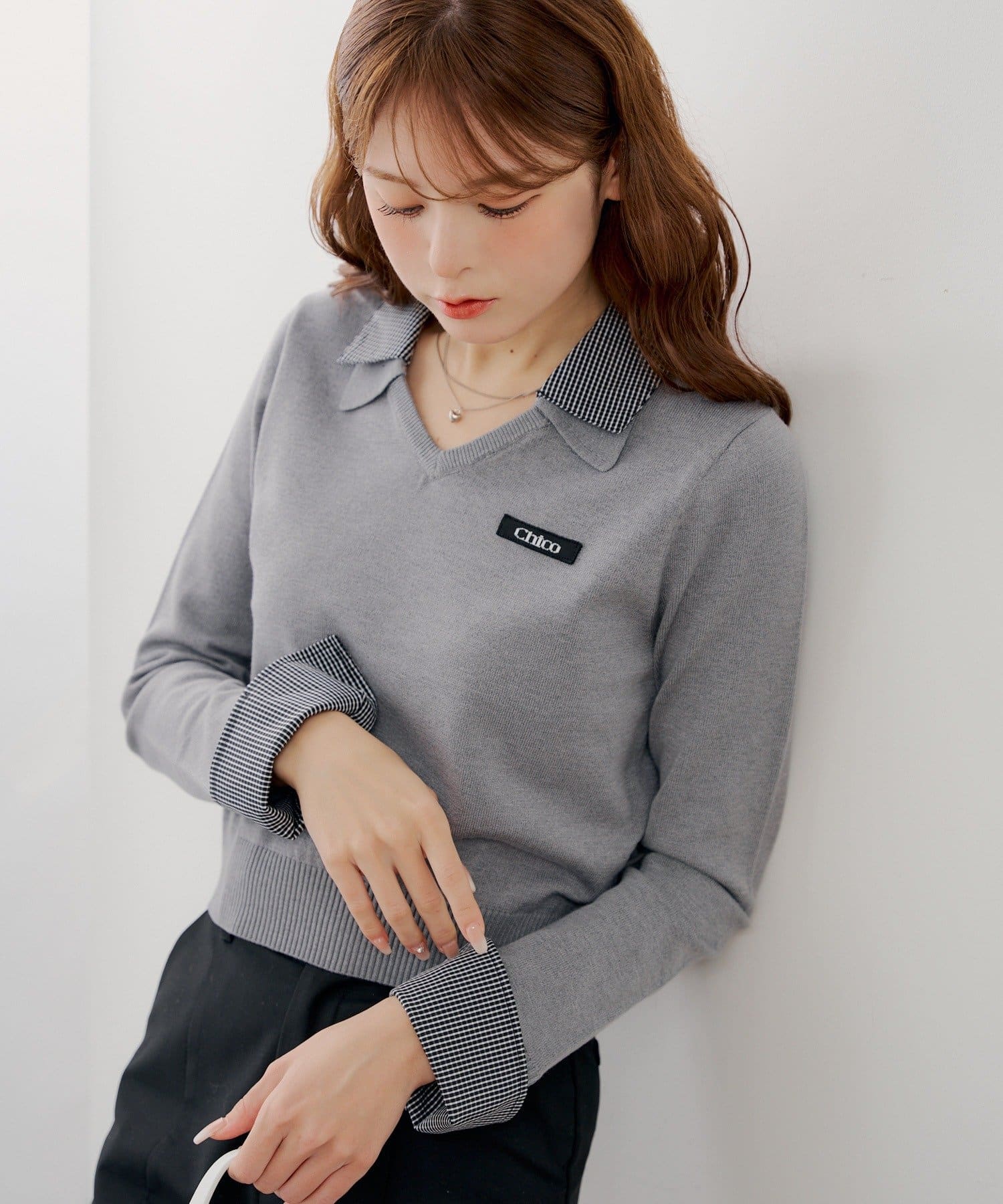 Chico(チコ) シャツレイヤードVネックニット