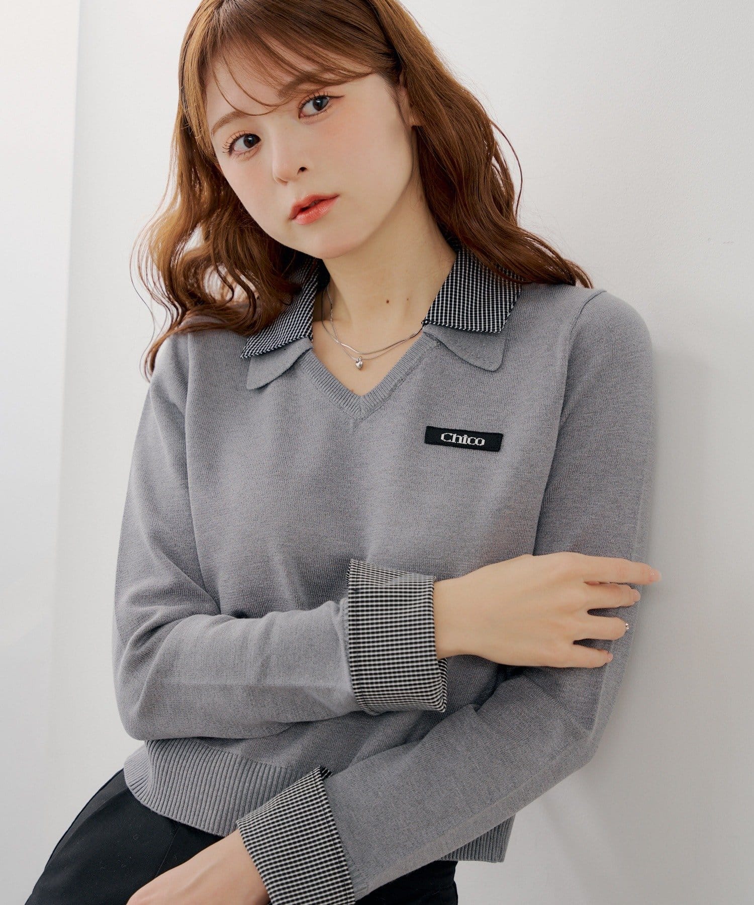 Chico(チコ) シャツレイヤードVネックニット