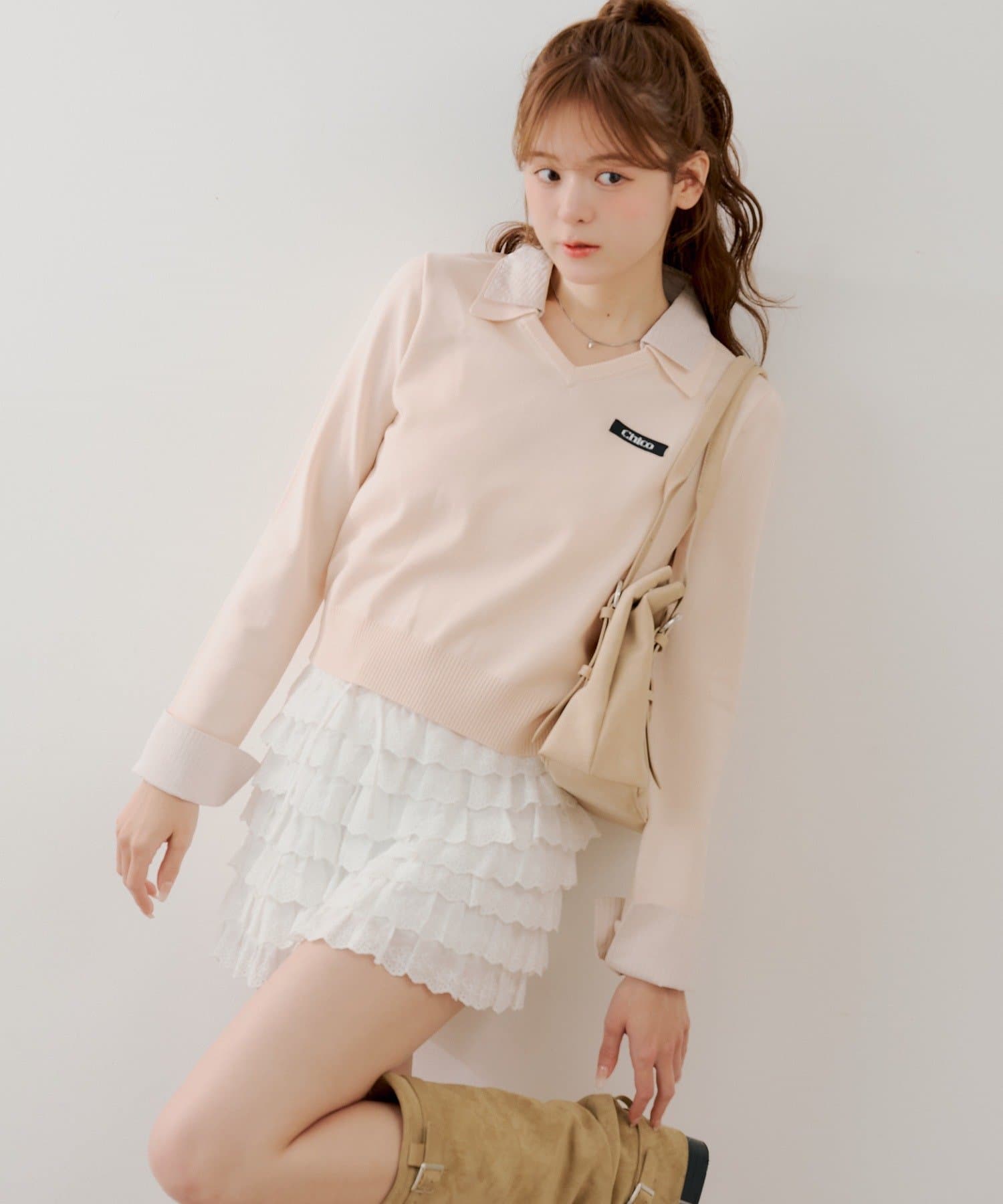 Chico(チコ) シャツレイヤードVネックニット