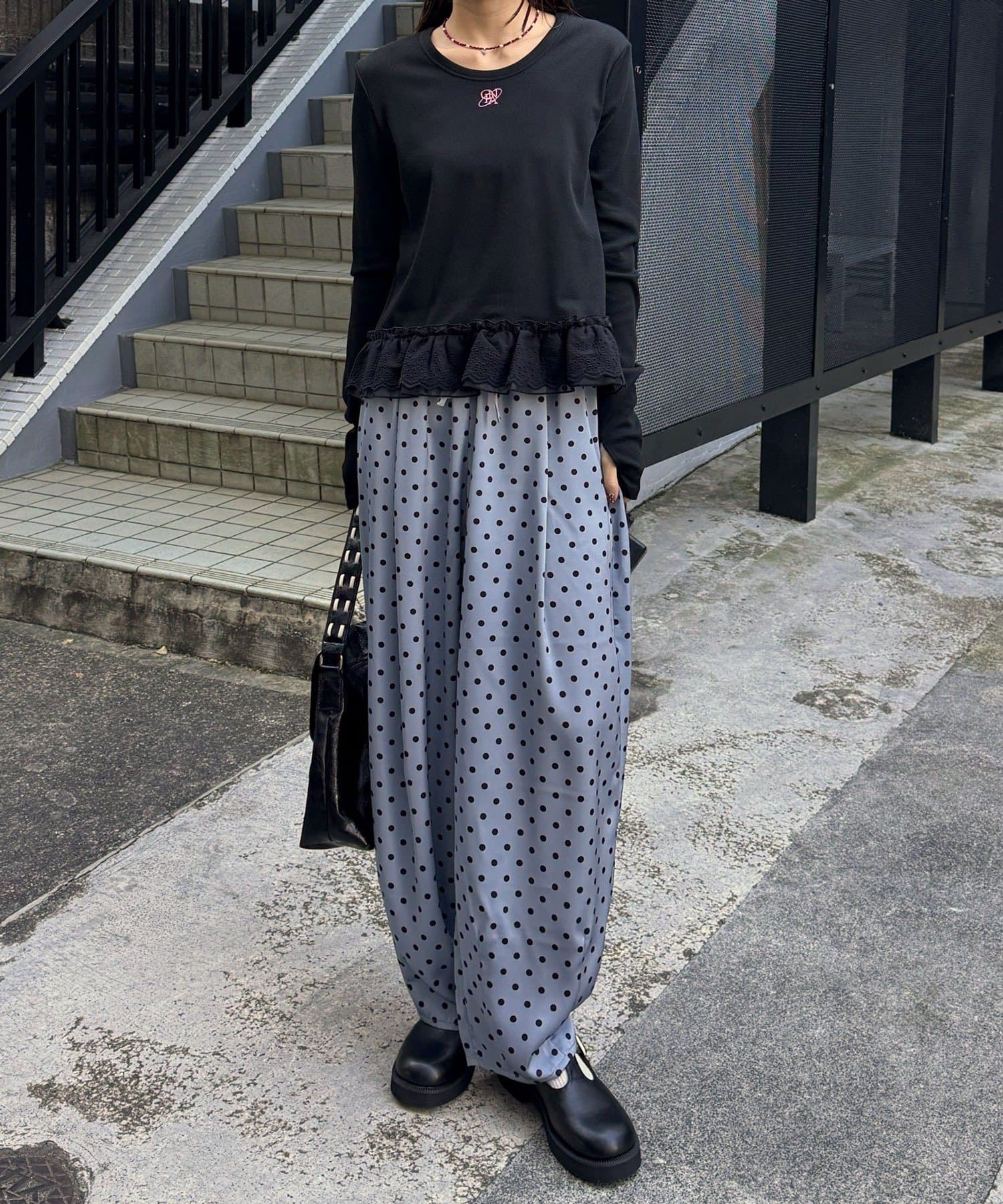 CIAOPANIC(チャオパニック) 裾レースストレッチリブトップス