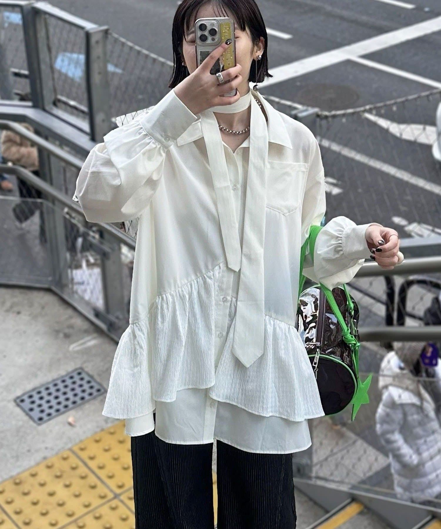 CIAOPANIC(チャオパニック) ネクタイ付きティアードチュニックシャツワンピース