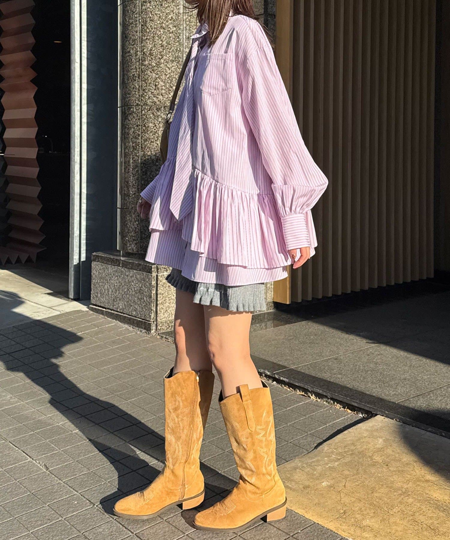 CIAOPANIC(チャオパニック) ネクタイ付きティアードチュニックシャツワンピース