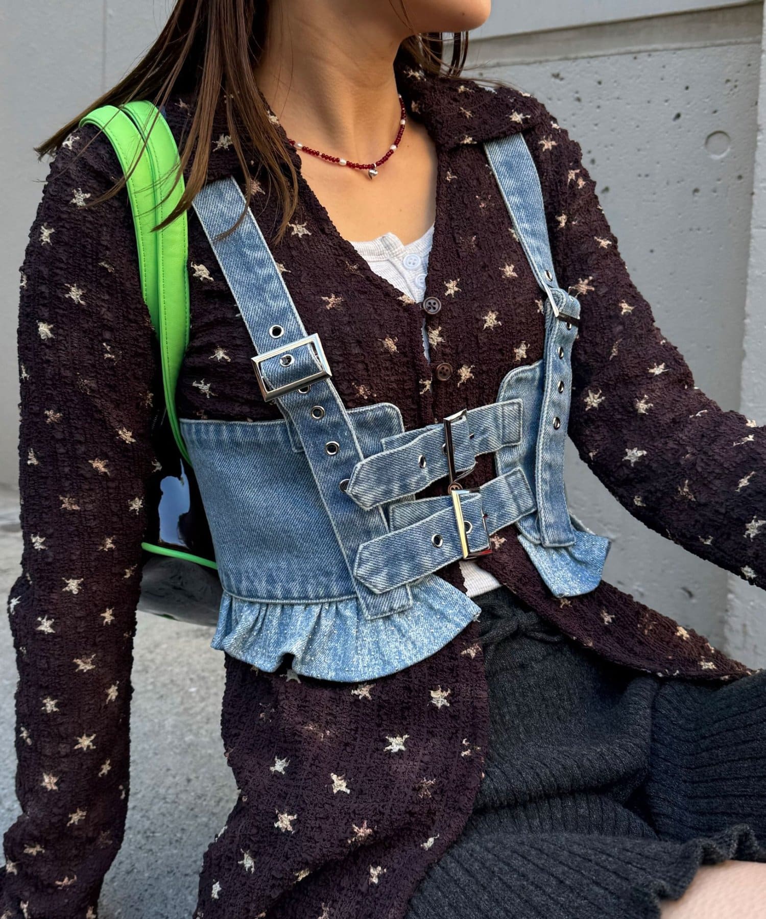 CIAOPANIC(チャオパニック) ラインストーンデニムハーネスビスチェ