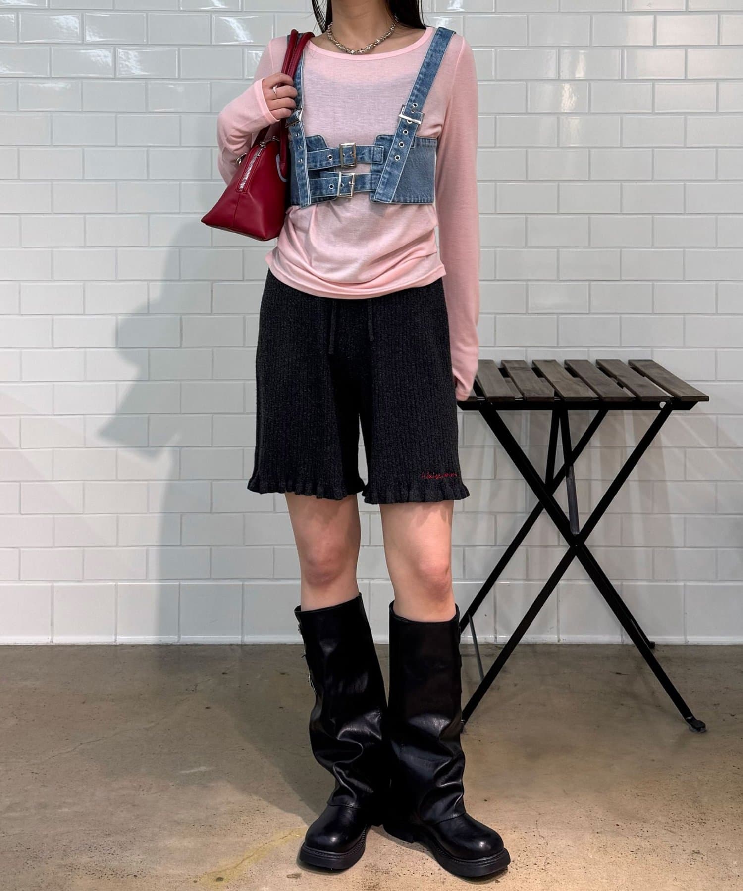 CIAOPANIC(チャオパニック) ラインストーンデニムハーネスビスチェ