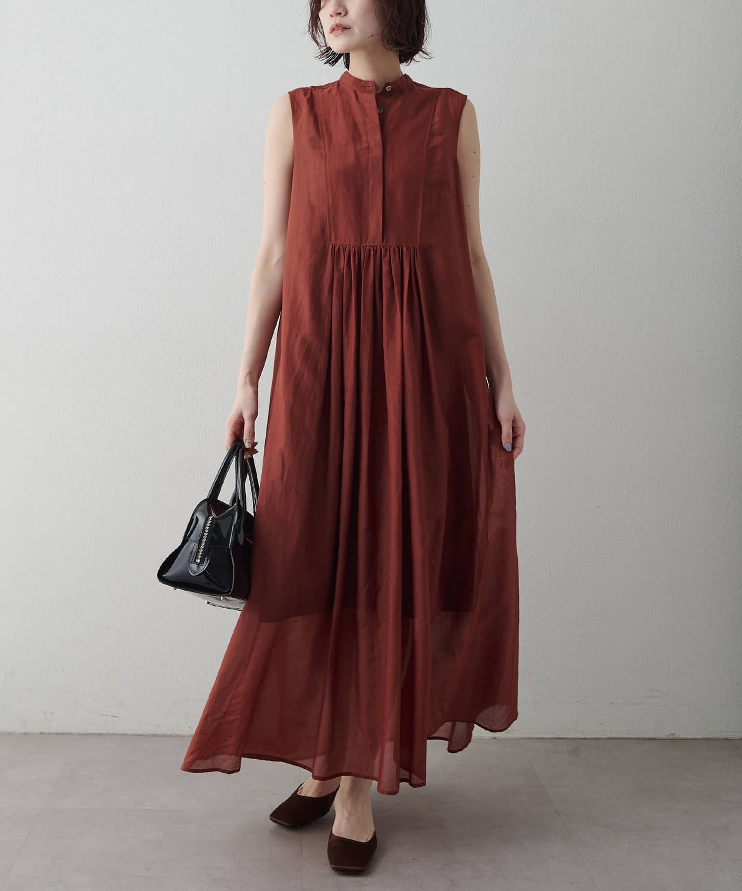 Whim Gazette(ウィム ガゼット) シルクコットンギャザーワンピース