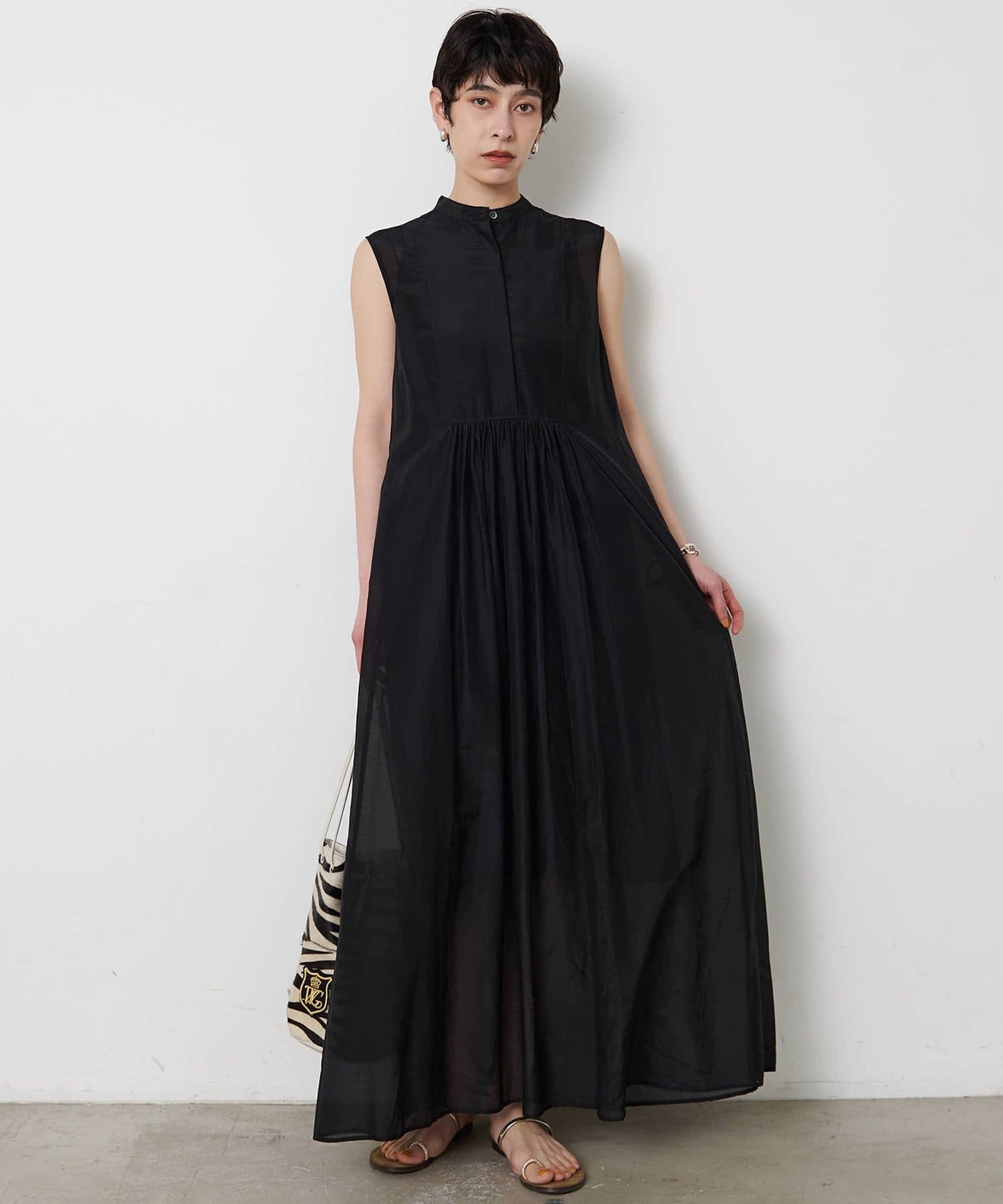 Whim Gazette(ウィム ガゼット) シルクコットンギャザーワンピース