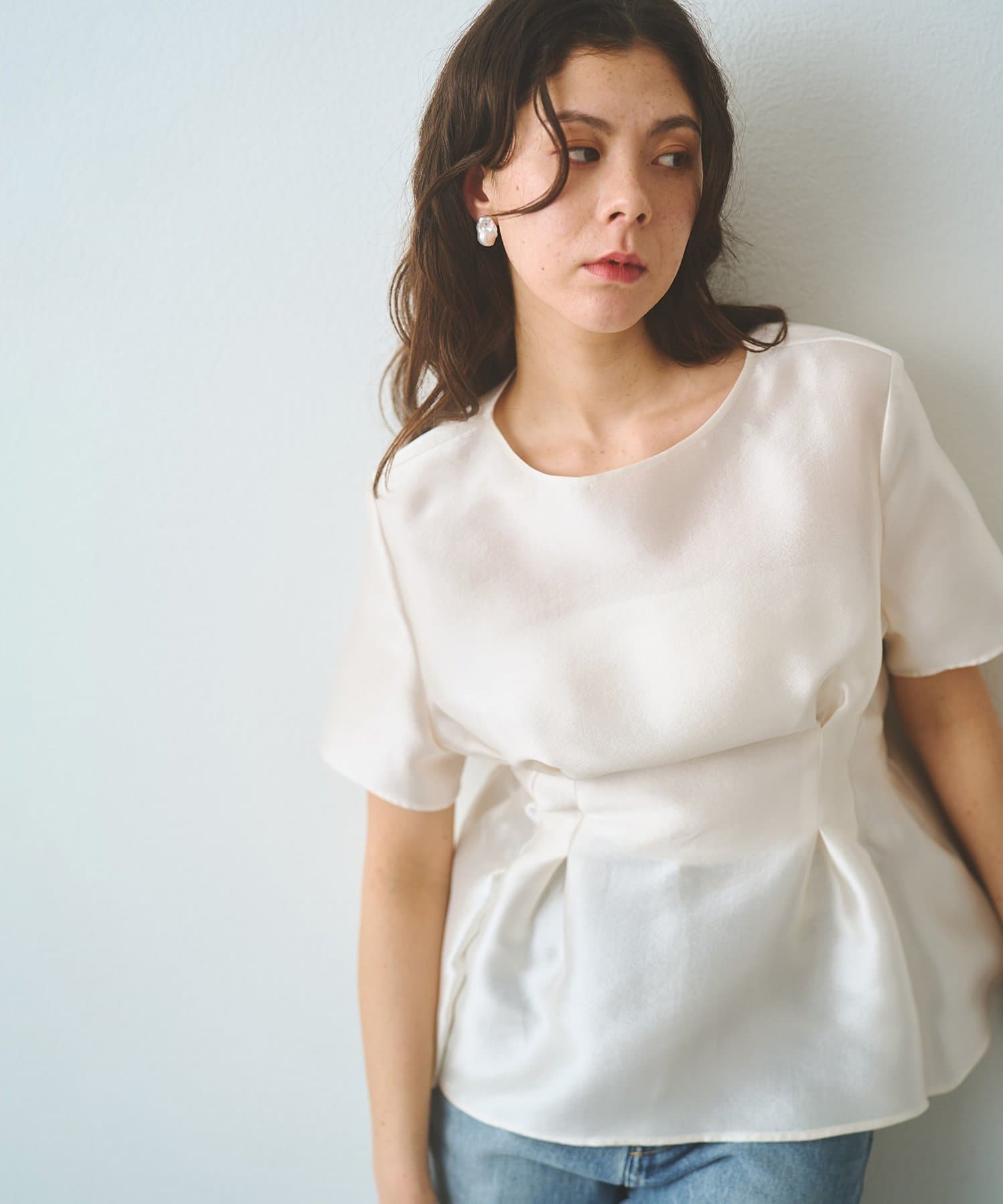 Whim Gazette(ウィム ガゼット) 【インフルエンサーコラボ】オーガンジーペプラムブラウス