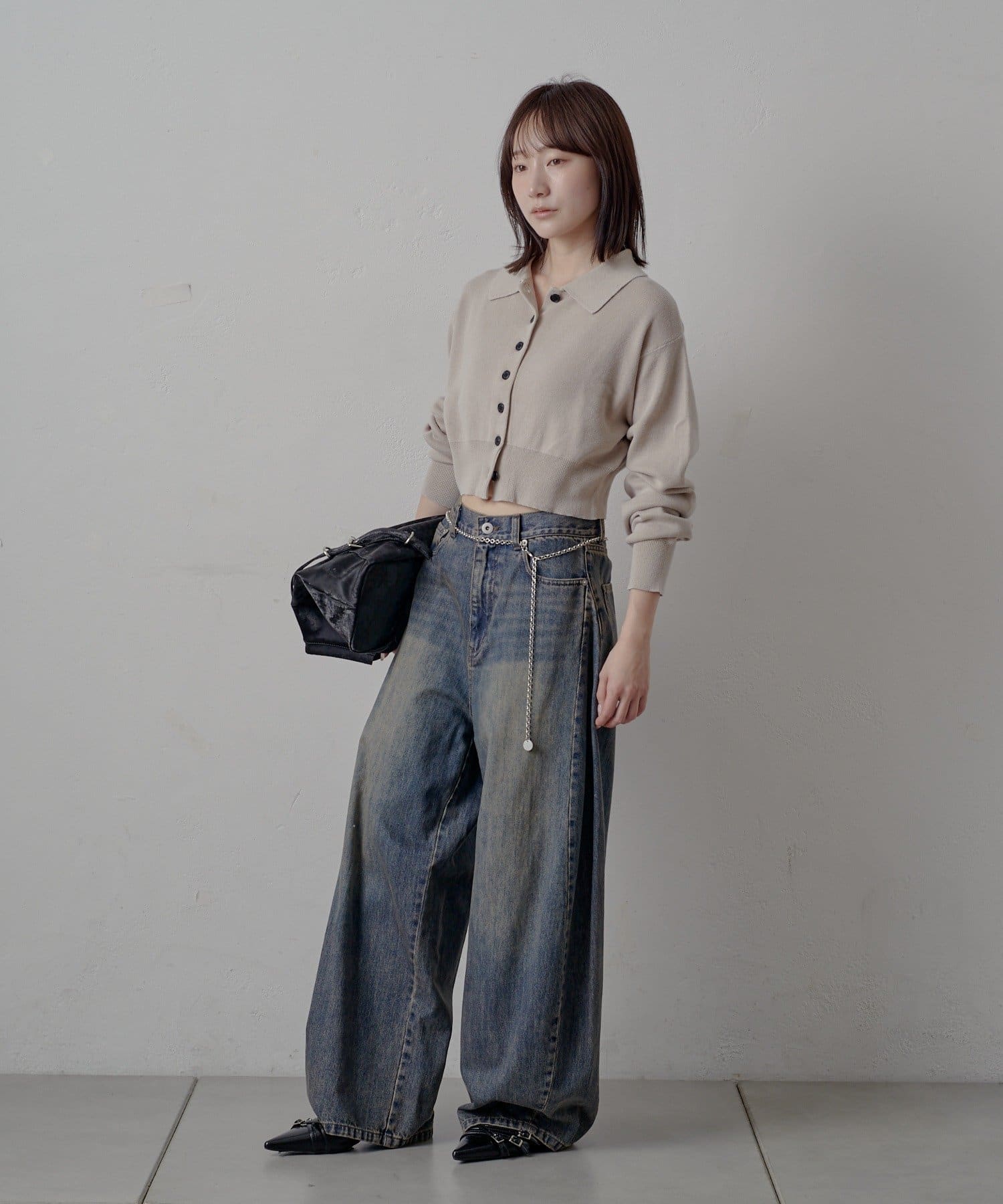 mline(エムライン) [mline]ウォッシュボタン ニットカーディガン