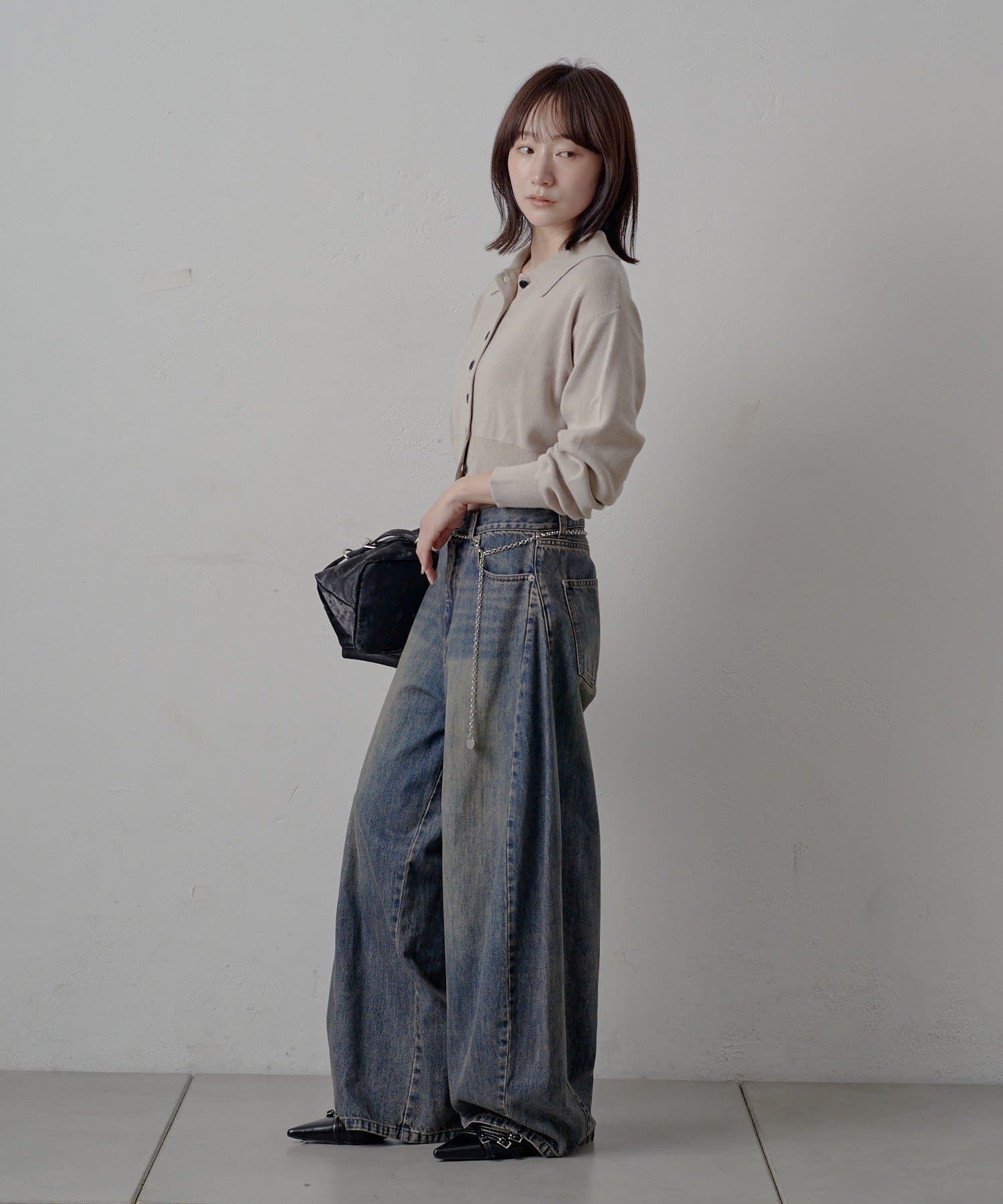 mline(エムライン) [mline]ウォッシュボタン ニットカーディガン