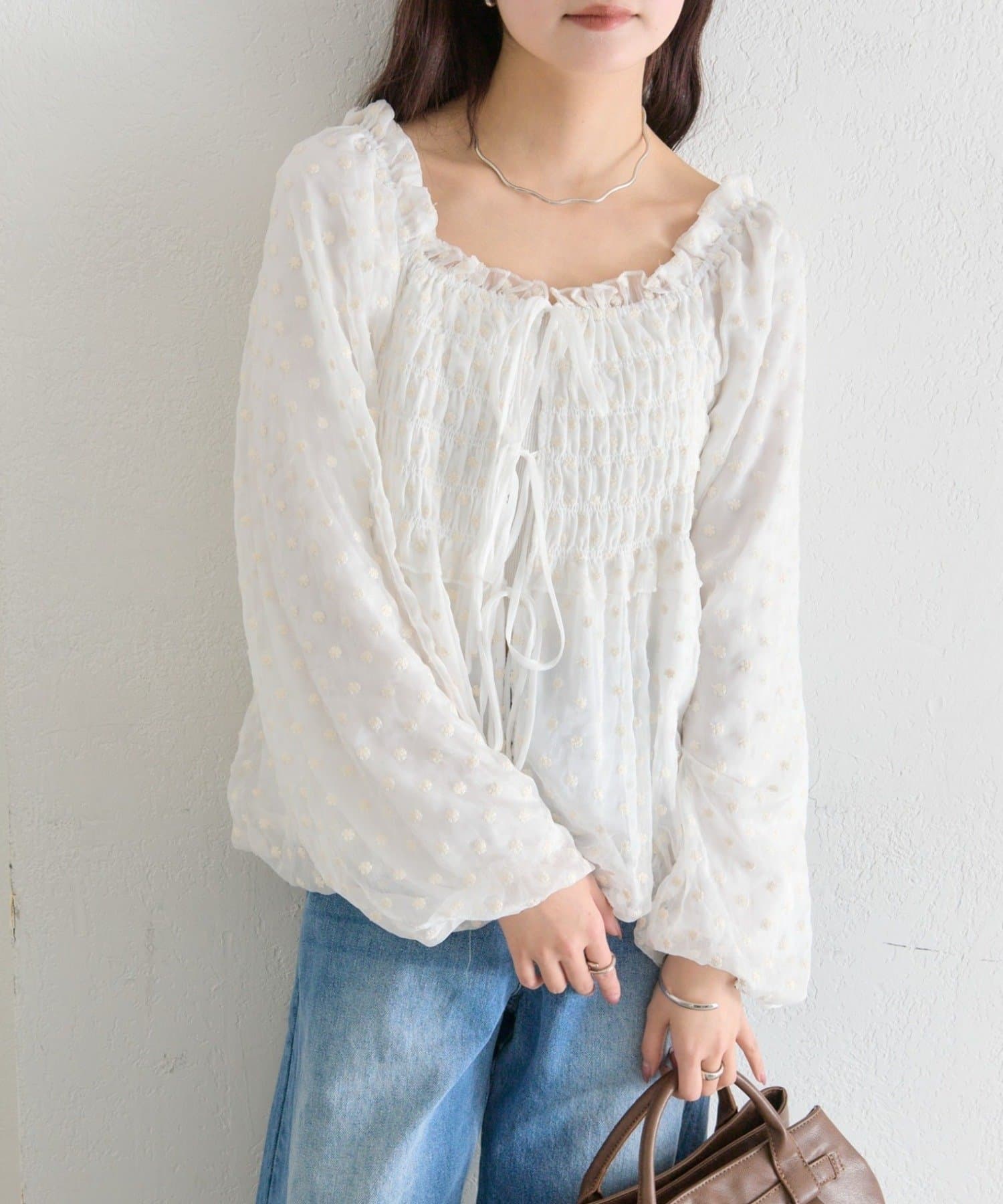 mystic(ミスティック) ドットフラワーバルーンブラウス