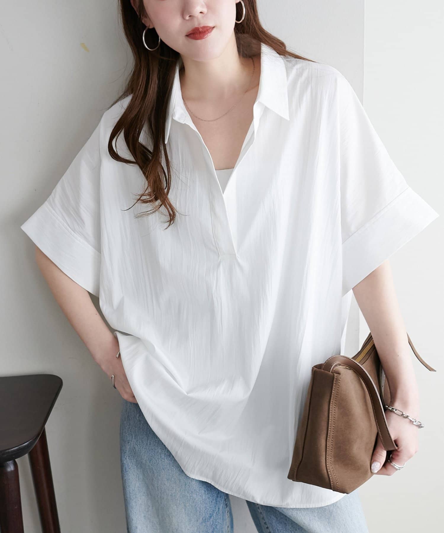 DISCOAT(ディスコート) 【〝♡”で教えて春の推し服/Noka】衿付きスキッパー半袖シャツ