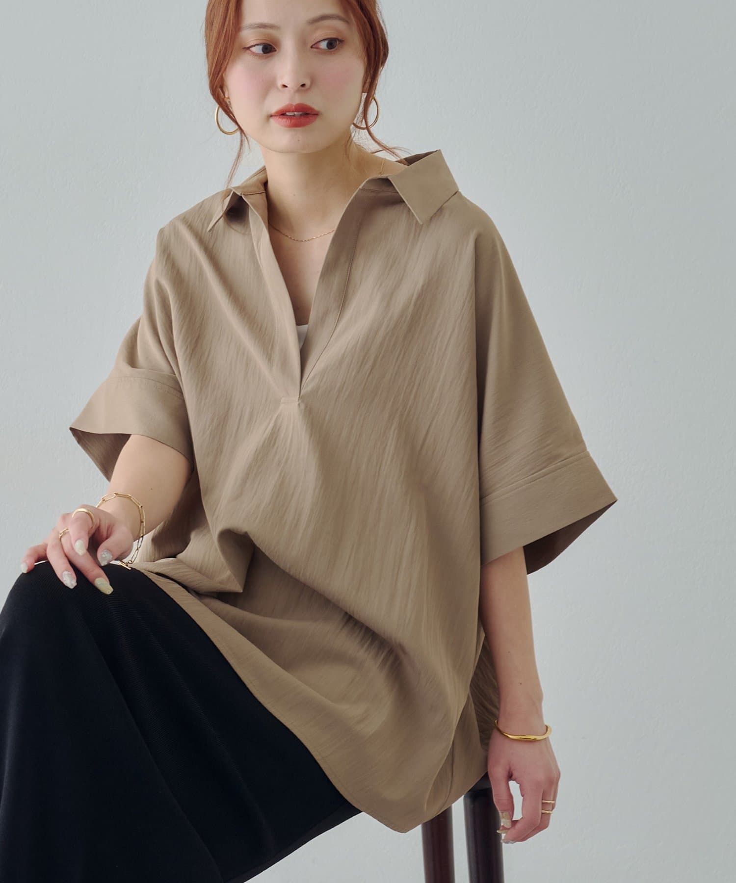 DISCOAT(ディスコート) 【〝♡”で教えて春の推し服/Noka】衿付きスキッパー半袖シャツ