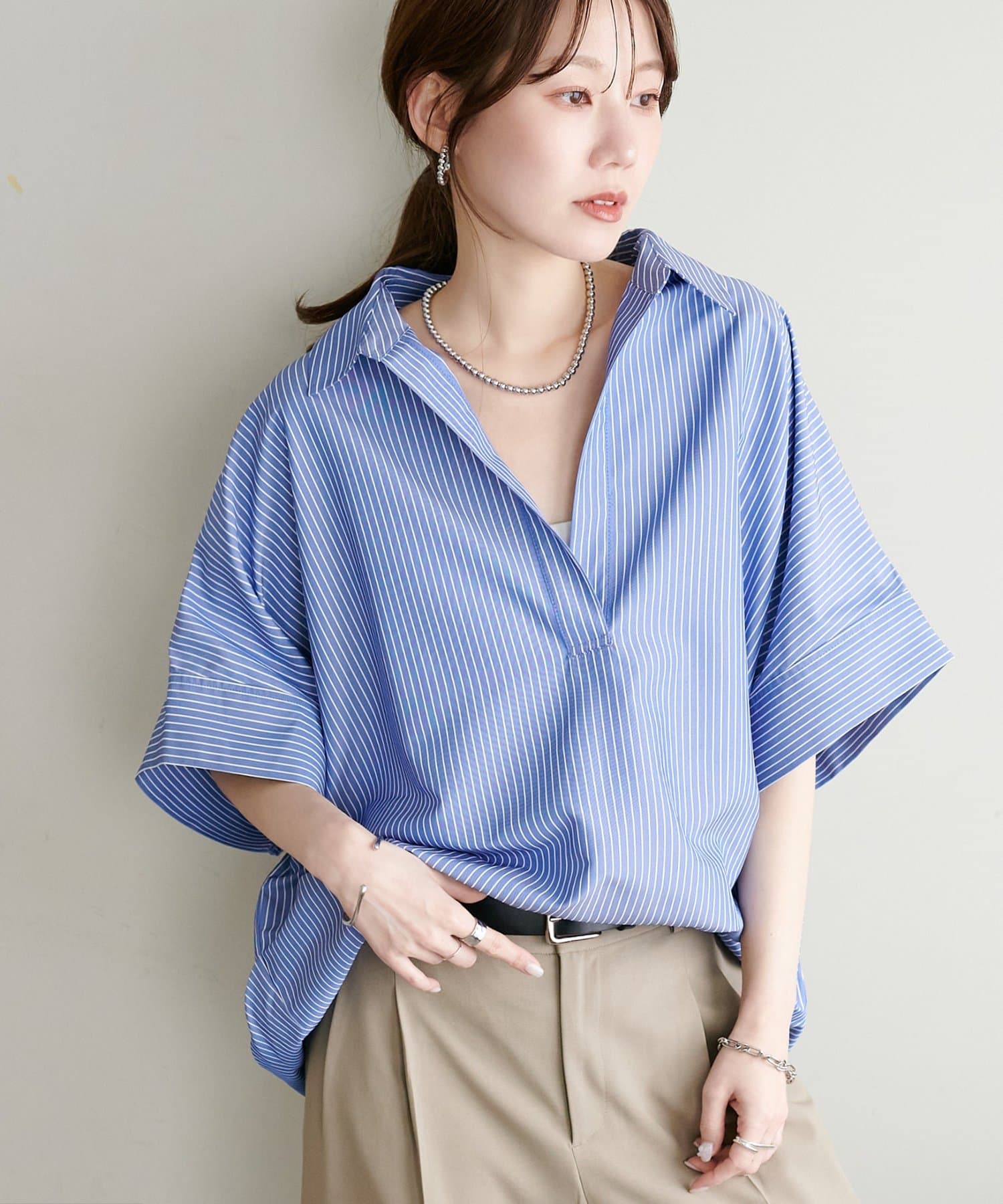 DISCOAT(ディスコート) 【〝♡”で教えて春の推し服/Noka】衿付きスキッパー半袖シャツ