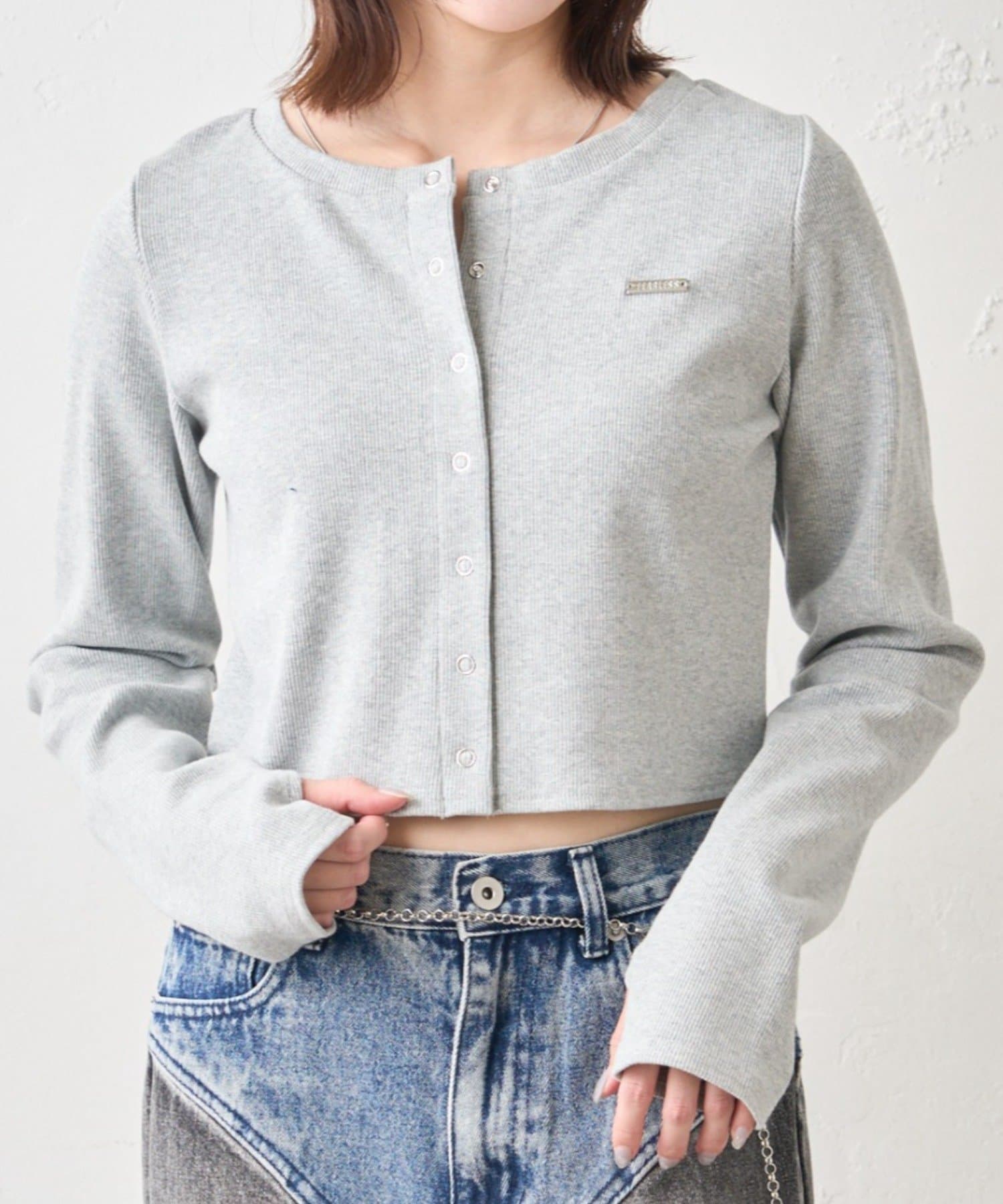 mline(エムライン) [mline]プレートロゴ リブカーディガン