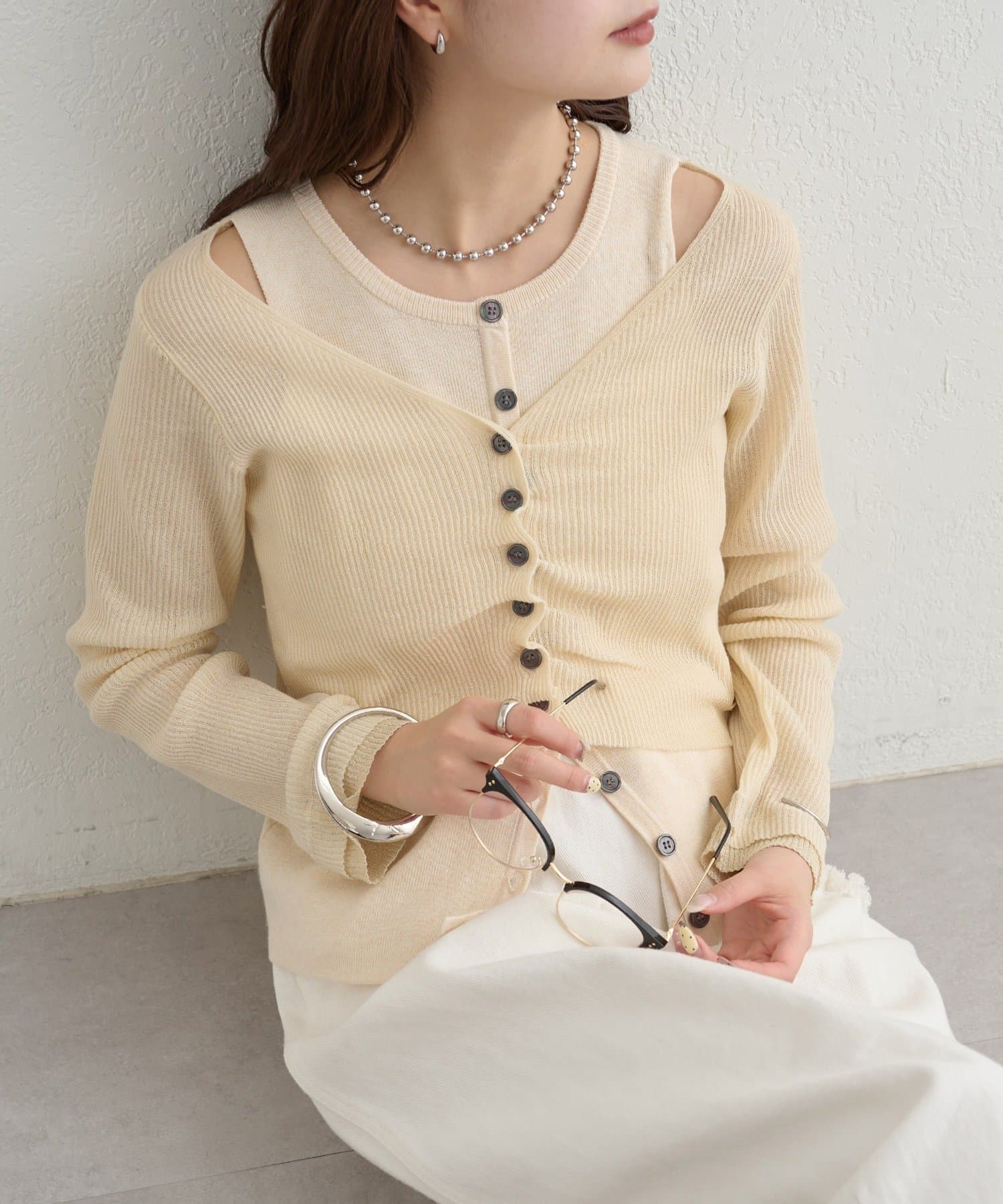 mystic(ミスティック) ショルダースリットレイヤードニット