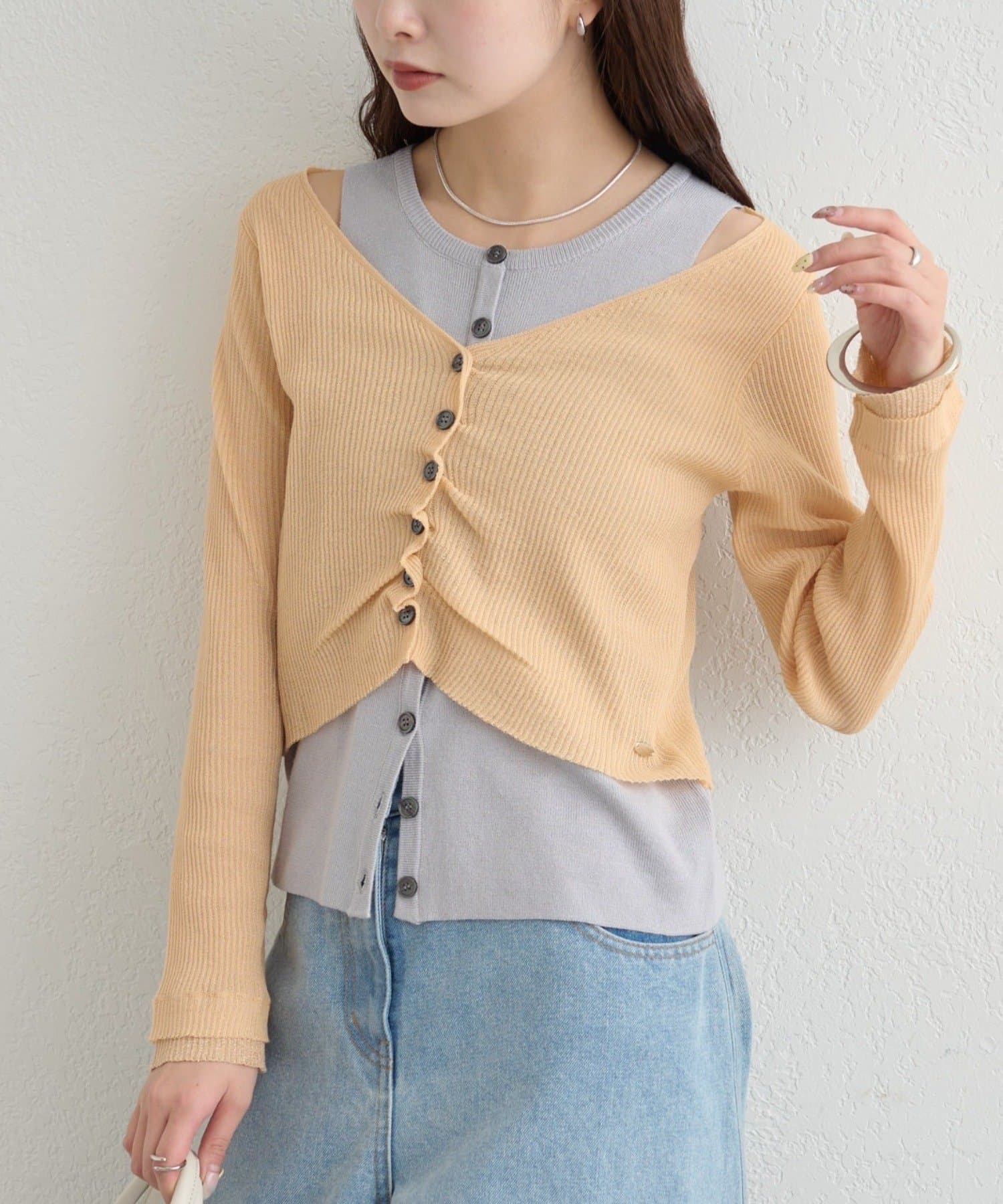 mystic(ミスティック) ショルダースリットレイヤードニット