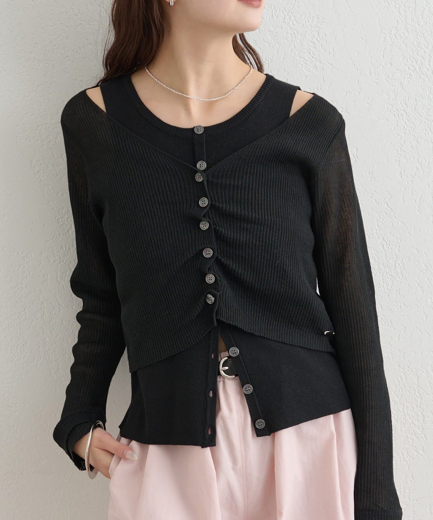 mystic(ミスティック) ショルダースリットレイヤードニット