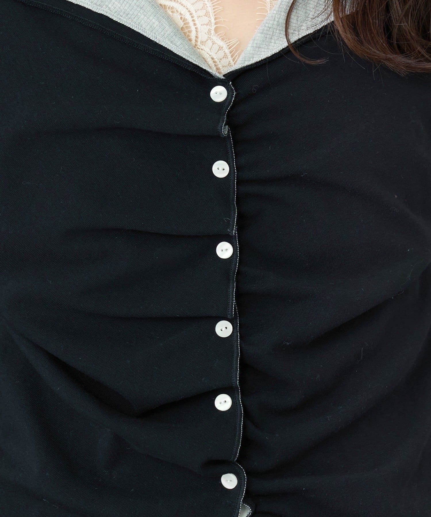 mystic(ミスティック) 《春一番おすすめ》【新色ブラック/2種類のレイヤード素材】配色カットソー