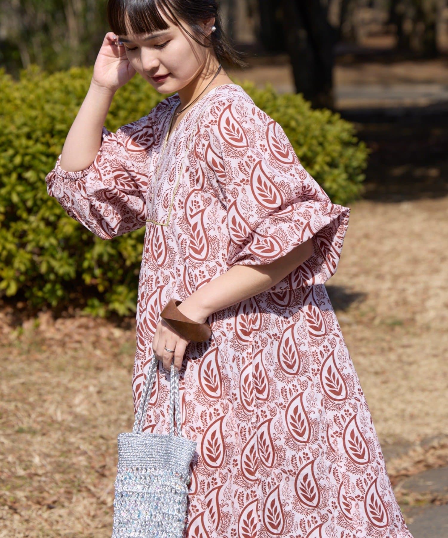 CIAOPANIC TYPY(チャオパニックティピー) 【Aguni】リーフプリントボリュームワンピース