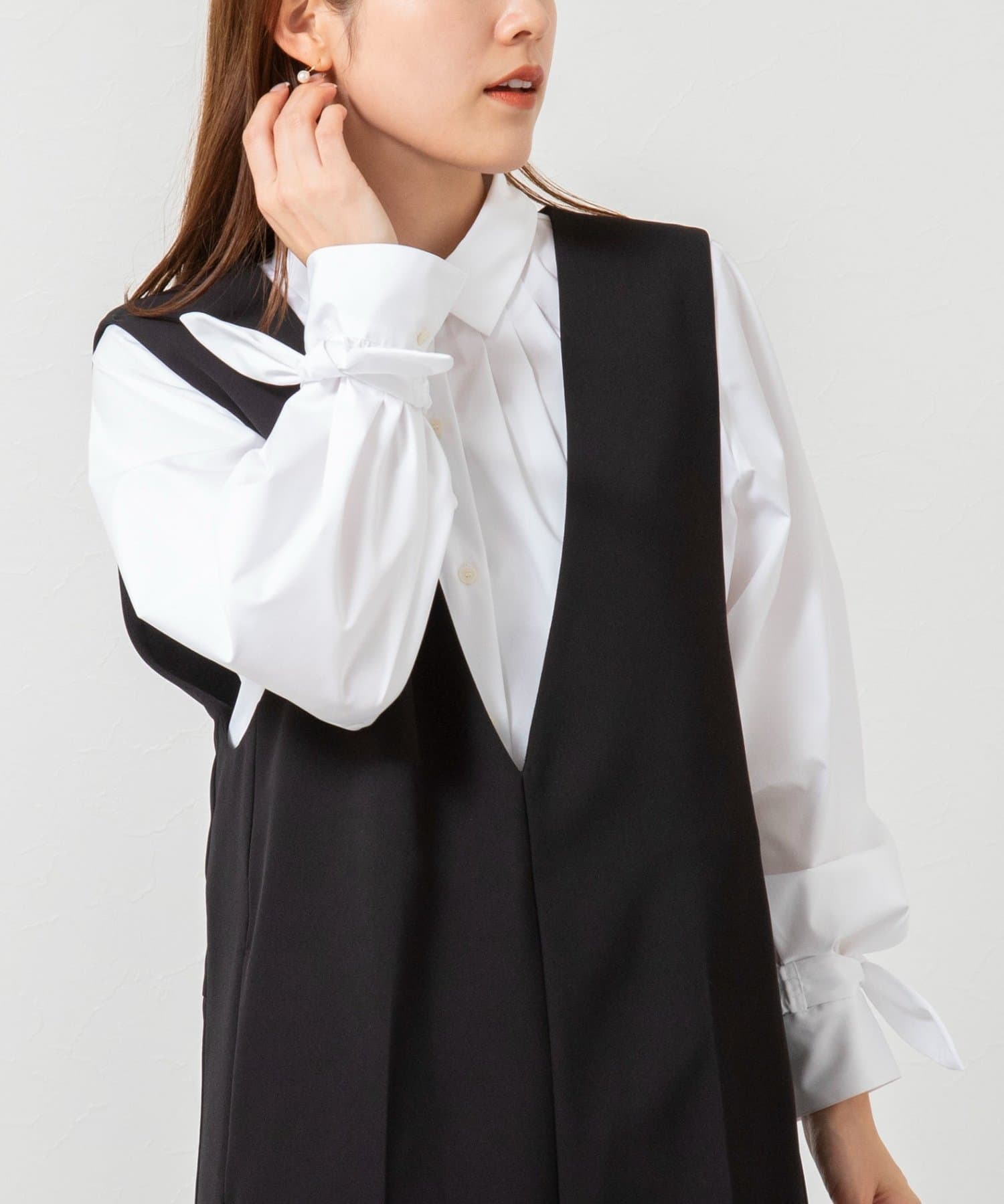 NOLLEY'S(ノーリーズ) ウォッシャブル袖リボン付きボリュームシャツ