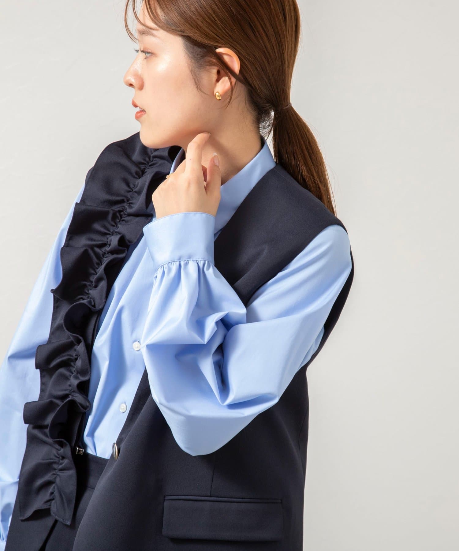 NOLLEY'S(ノーリーズ) ウォッシャブル袖リボン付きボリュームシャツ