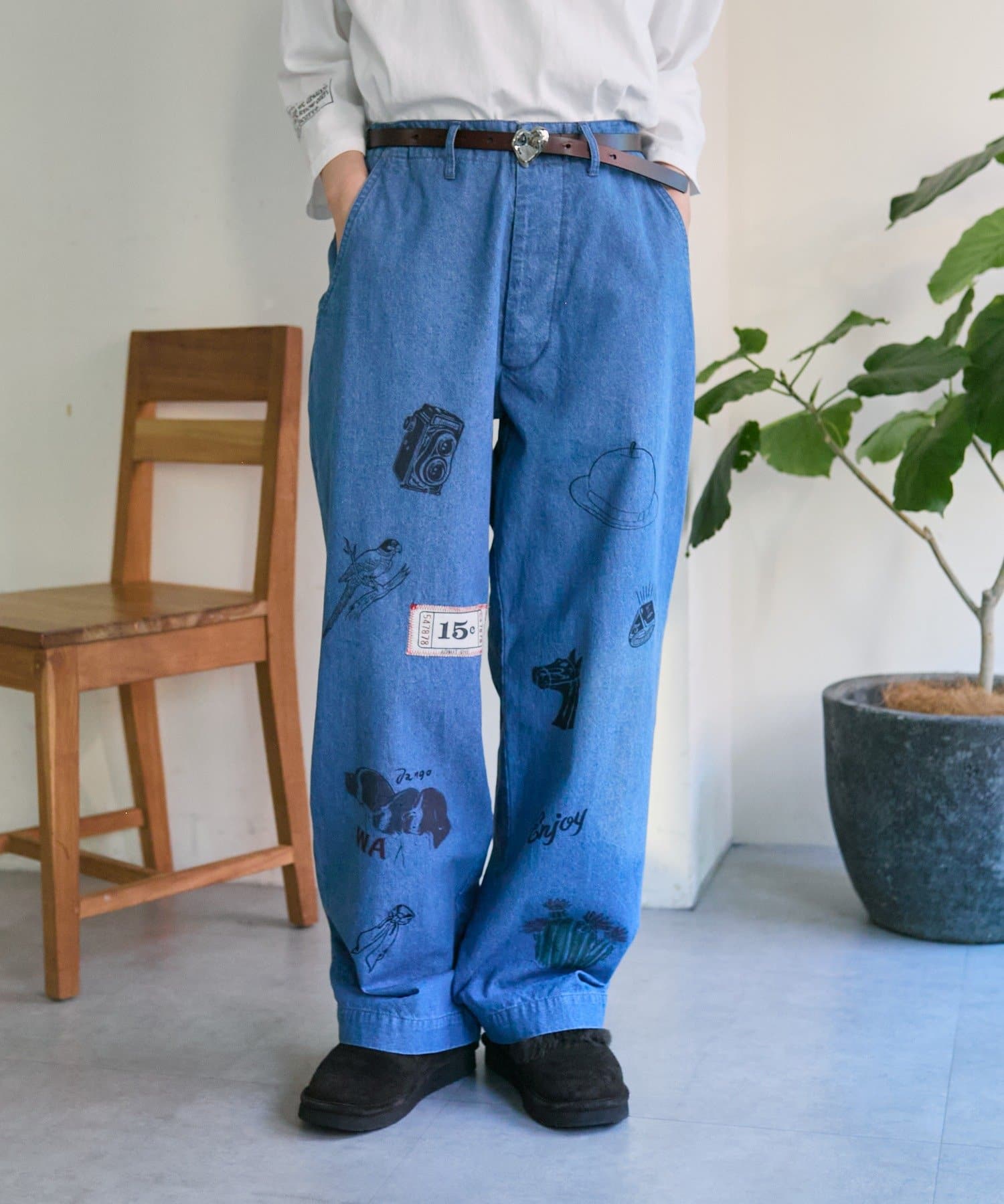 ear PAPILLONNER(イア パピヨネ) 《綿100％/アニマルデザイン》【Work of art Kendai×SUM1 STYLE】別注パンツ/デニム