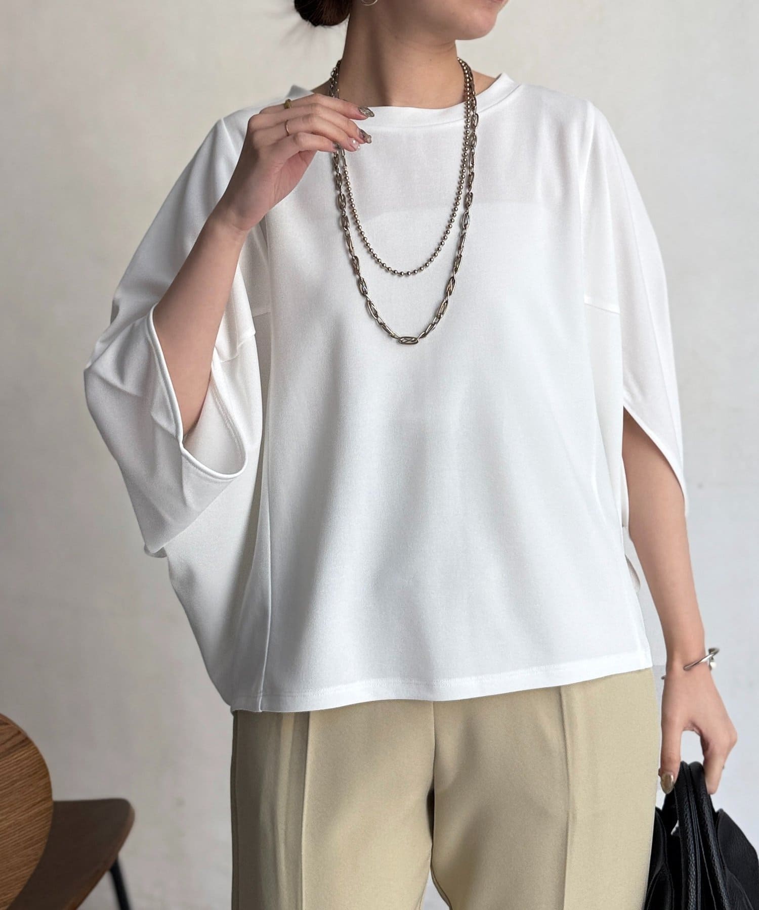 Chez toi(シェトワ) 梨地ヤッコスリーブプルオーバー