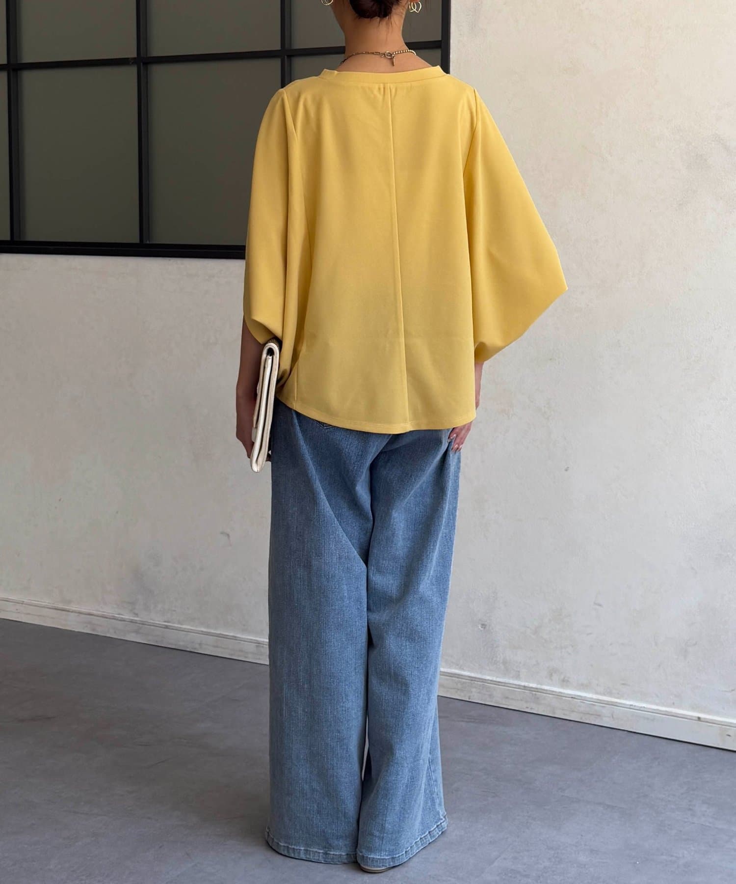 Chez toi(シェトワ) 【二の腕カバー】【高コスパ高見え】梨地ヤッコスリーブプルオーバー