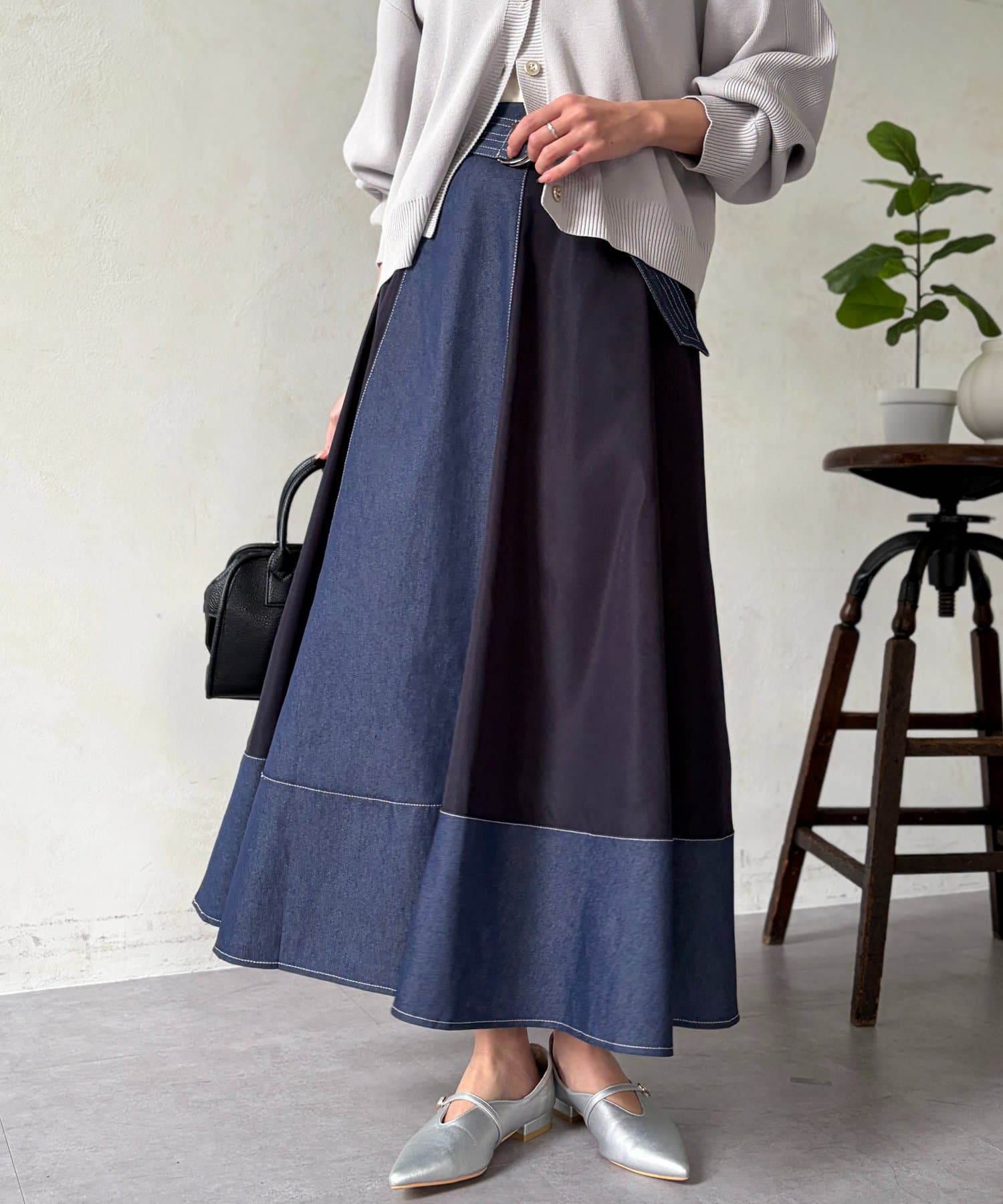 Chez toi(シェトワ) デニム切替フレアスカート