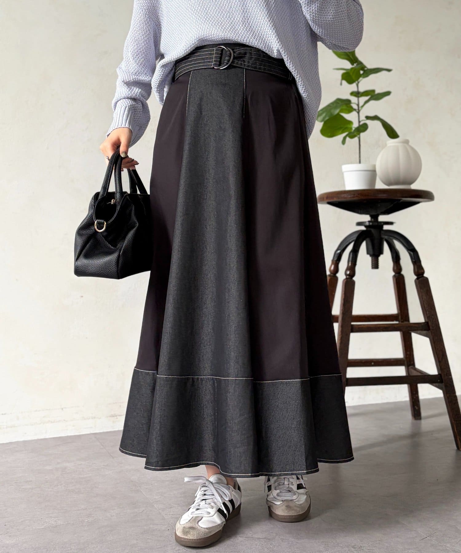 Chez toi(シェトワ) デニム切替フレアスカート