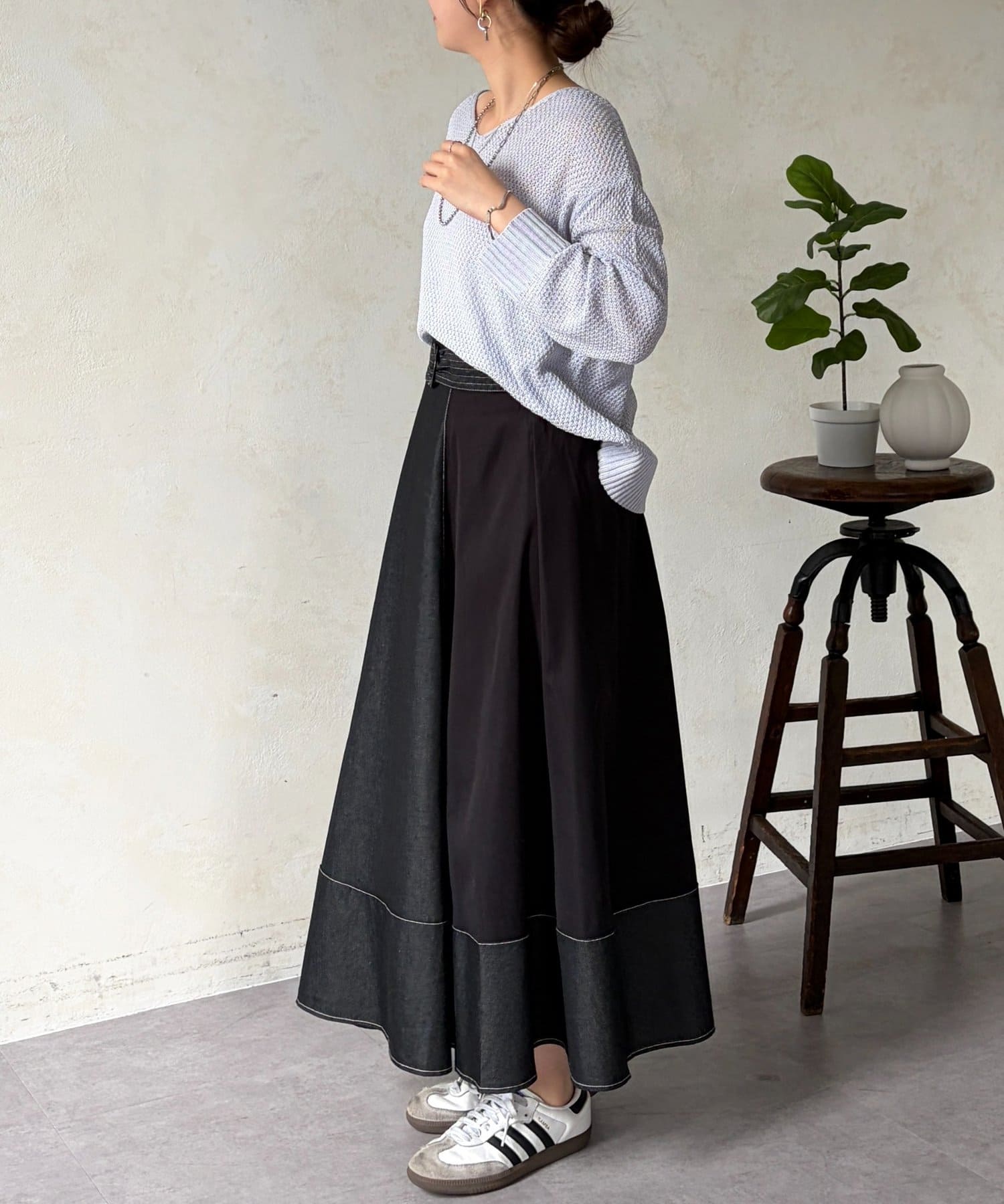 Chez toi(シェトワ) デニム切替フレアスカート