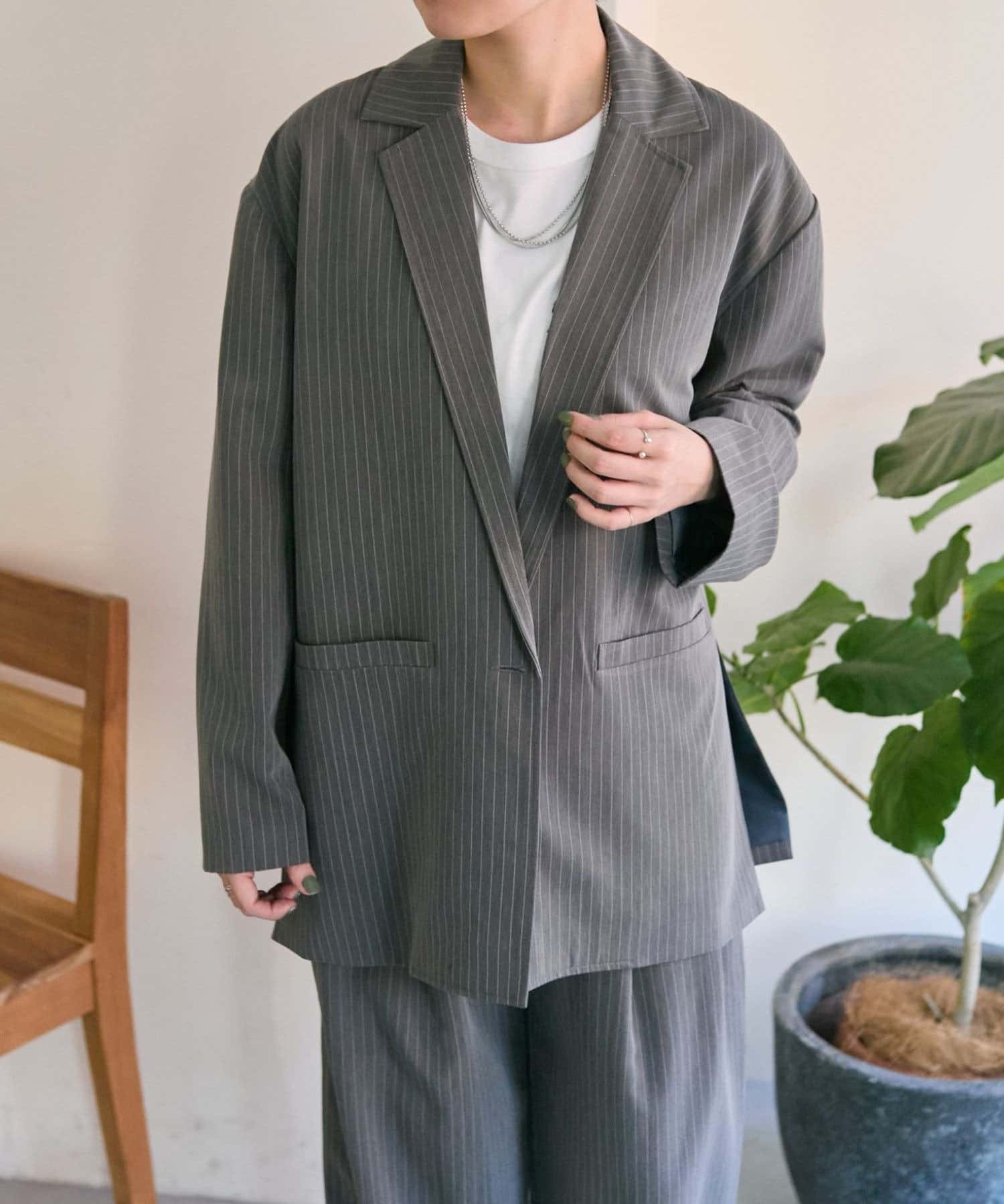 ear PAPILLONNER(イア パピヨネ) 《両サイドスリット入り》ピンストライプジャケット【SUM1 STYLE(スミスタイル)】