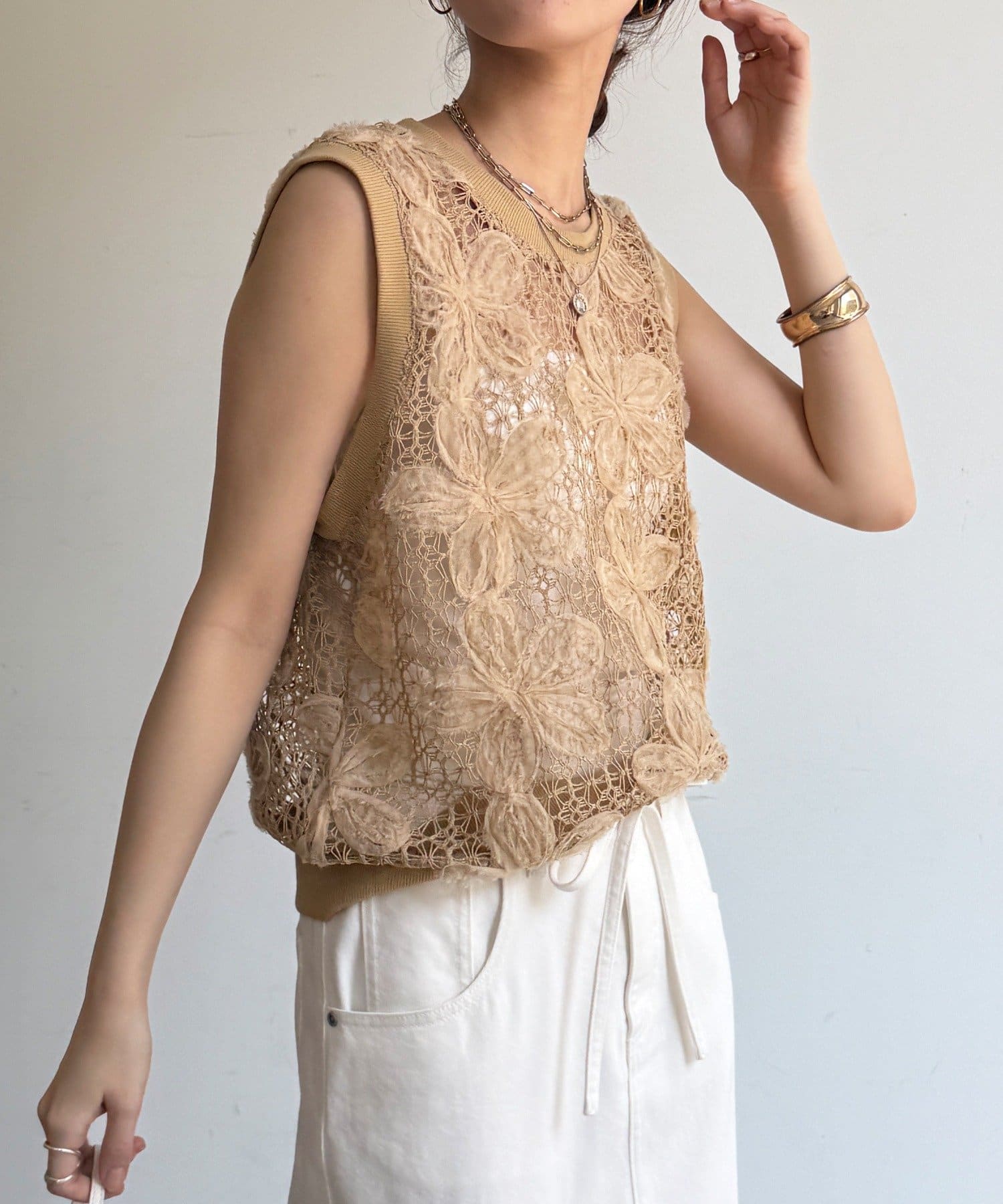 DOUDOU(ドゥドゥ) 【WEB限定】かぎ編み風レースベスト