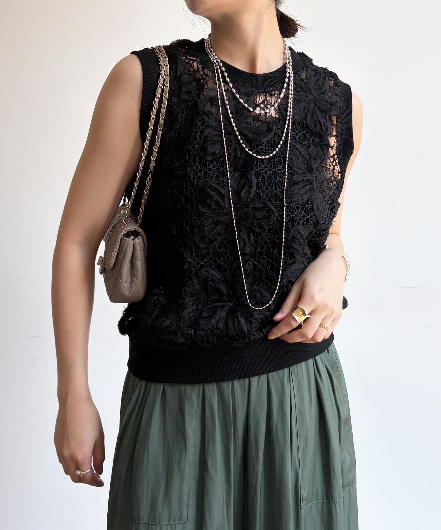 DOUDOU(ドゥドゥ) 【WEB限定】かぎ編み風レースベスト