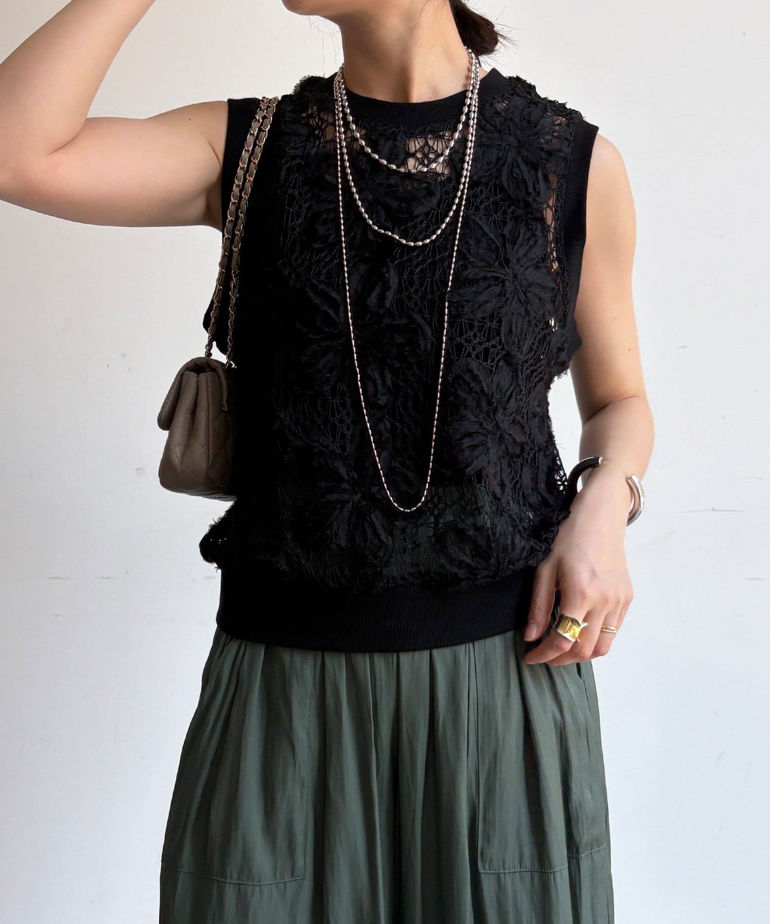 DOUDOU(ドゥドゥ) 【WEB限定】かぎ編み風レースベスト