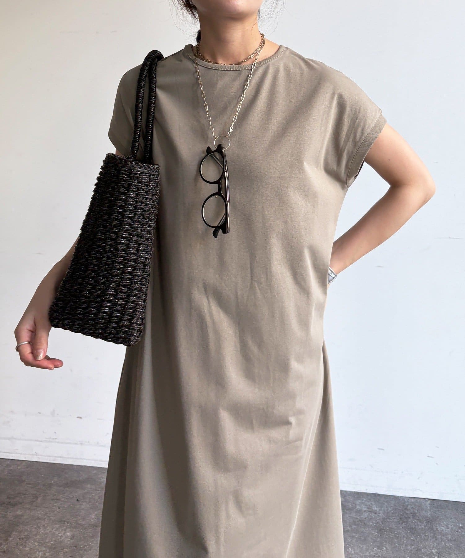 DOUDOU(ドゥドゥ) 【WEB限定】クール天竺フレンチスリーブワンピース