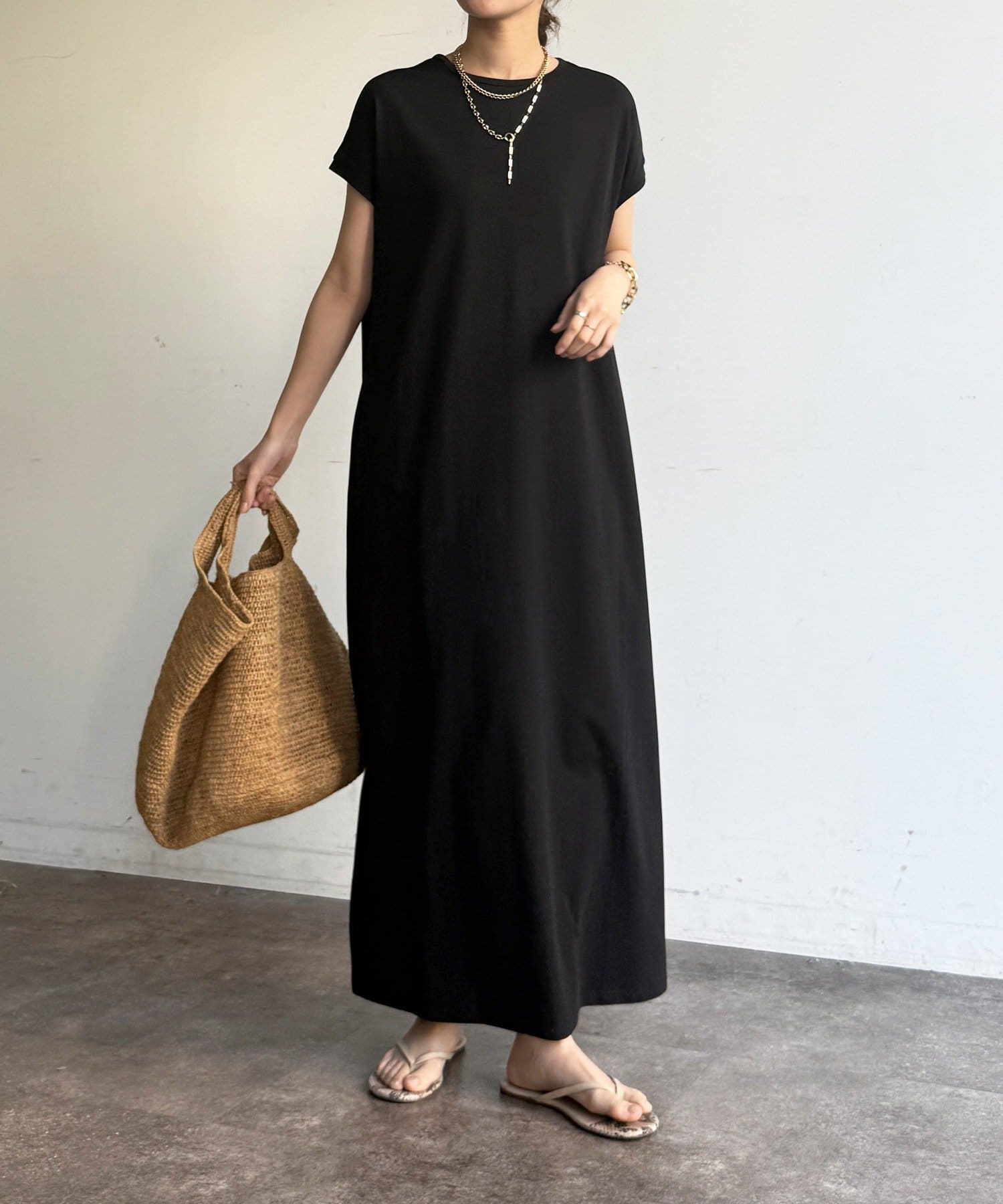 DOUDOU(ドゥドゥ) 【WEB限定】クール天竺フレンチスリーブワンピース