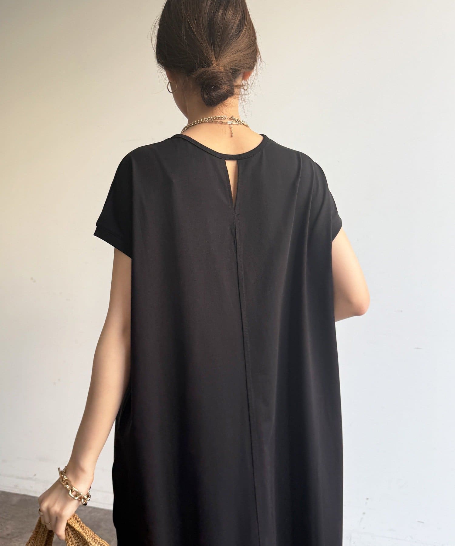 DOUDOU(ドゥドゥ) 【WEB限定】クール天竺フレンチスリーブワンピース