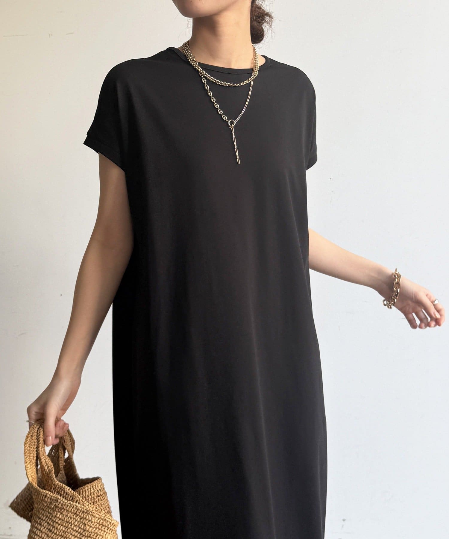 DOUDOU(ドゥドゥ) 【WEB限定】クール天竺フレンチスリーブワンピース