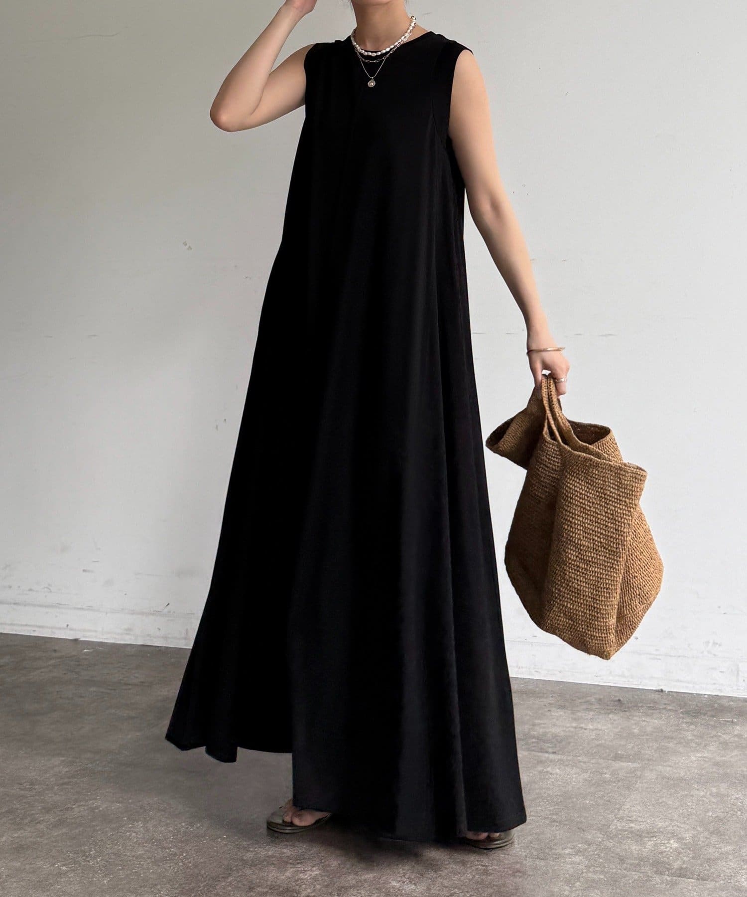 DOUDOU(ドゥドゥ) シルケットスムースフレアカットワンピース