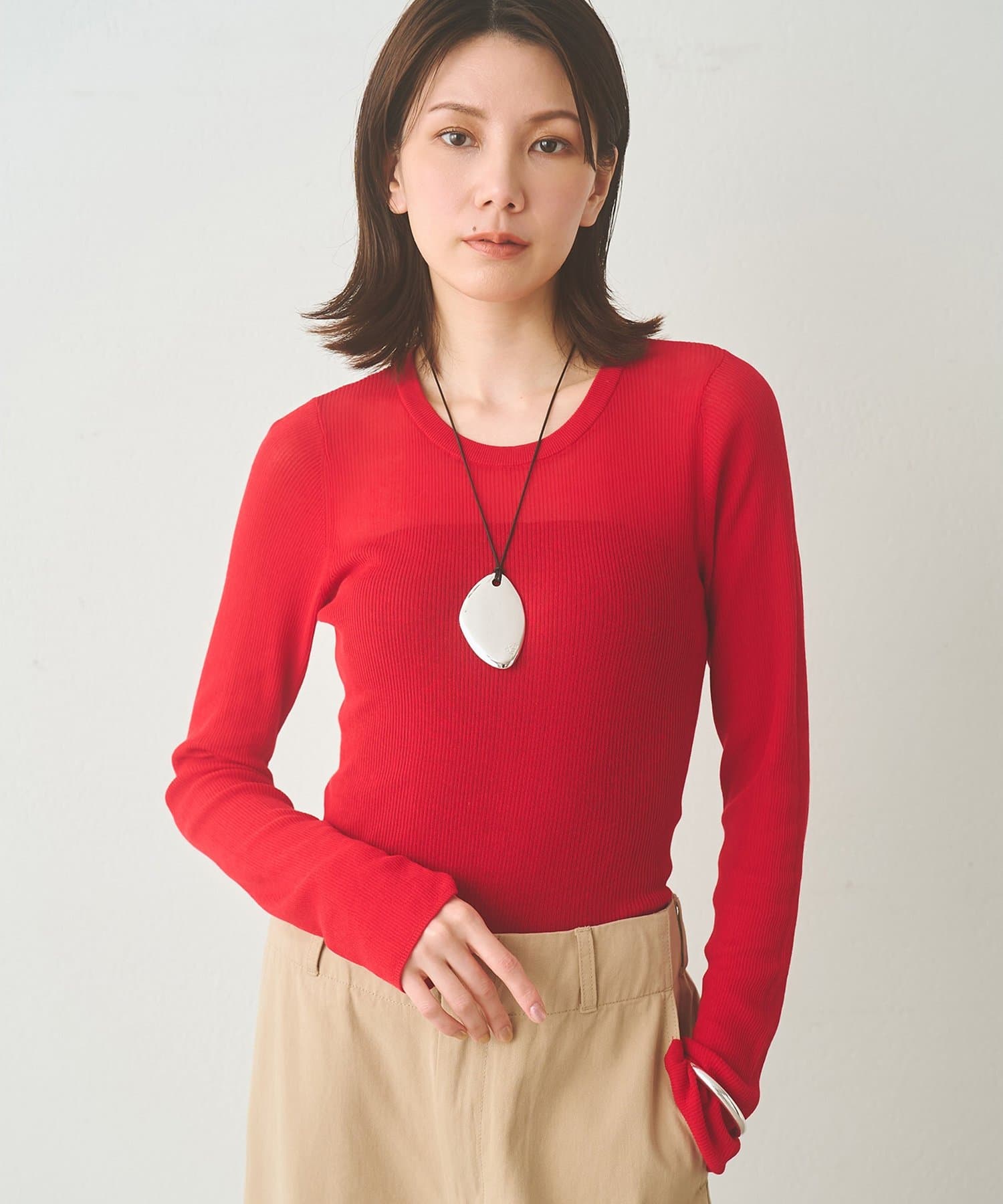 Whim Gazette(ウィム ガゼット) シアーリブニットプルオーバー