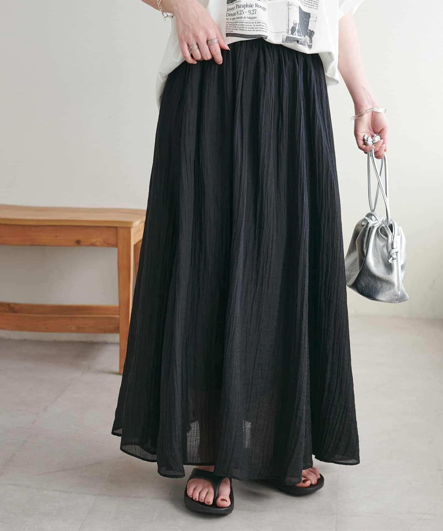 DISCOAT(ディスコート) 【WEB限定】シアーギャザーフレアスカート