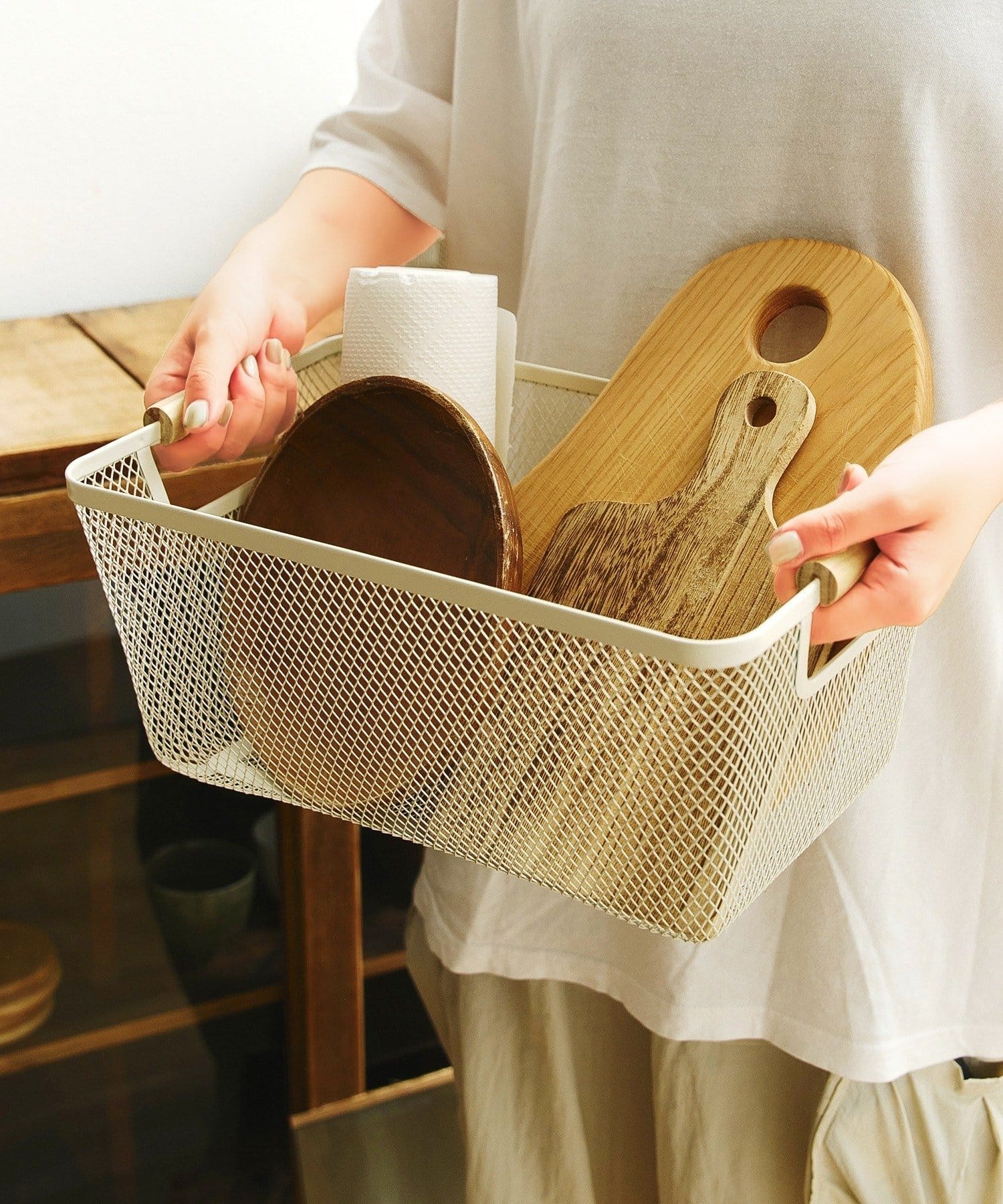 salut!(サリュ) ウッドハンドルワイヤーバスケット：L