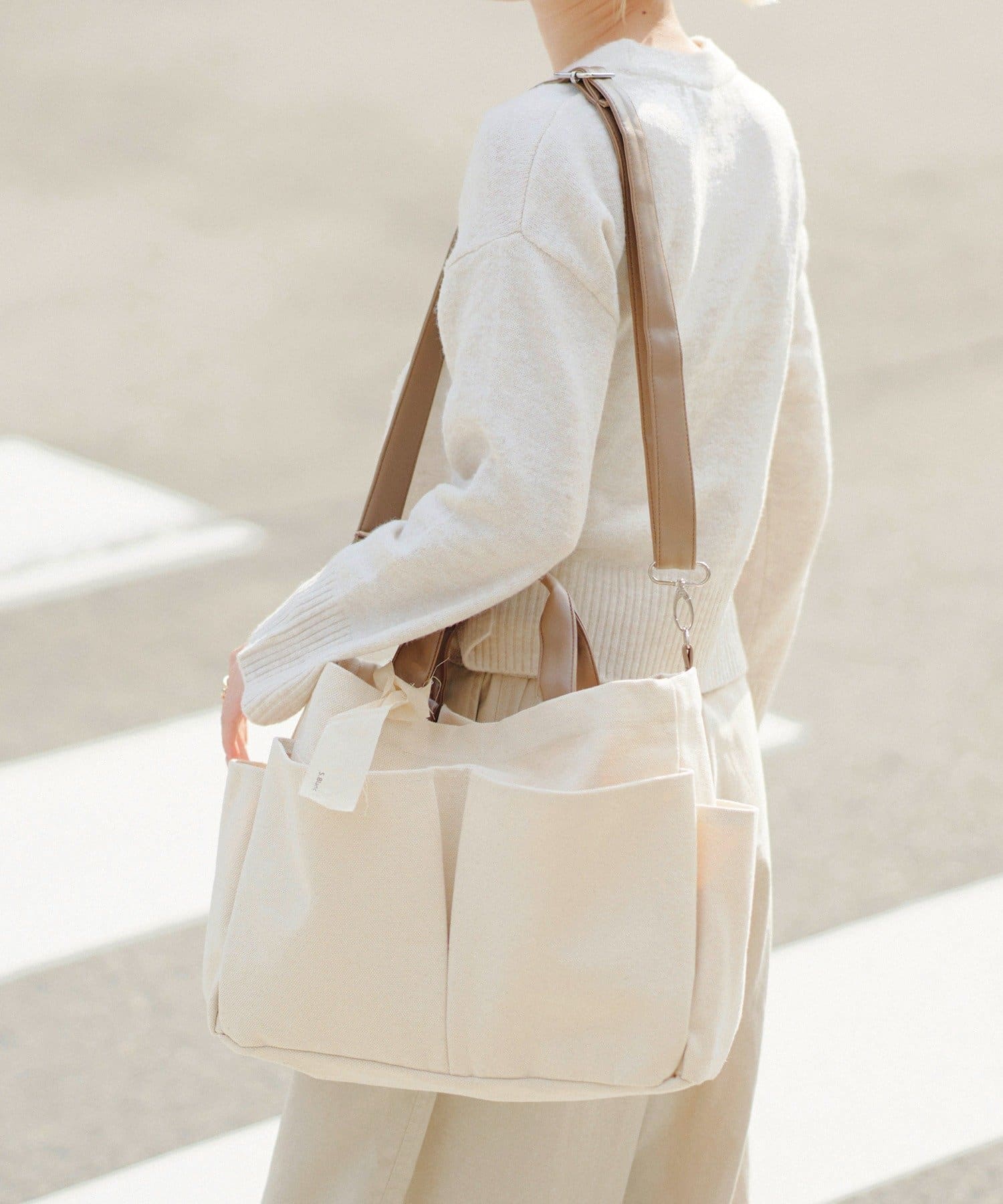 salut!(サリュ) Shoulder Bag_069（フェイクレザーミックス2WAYバッグ）／S.blanc