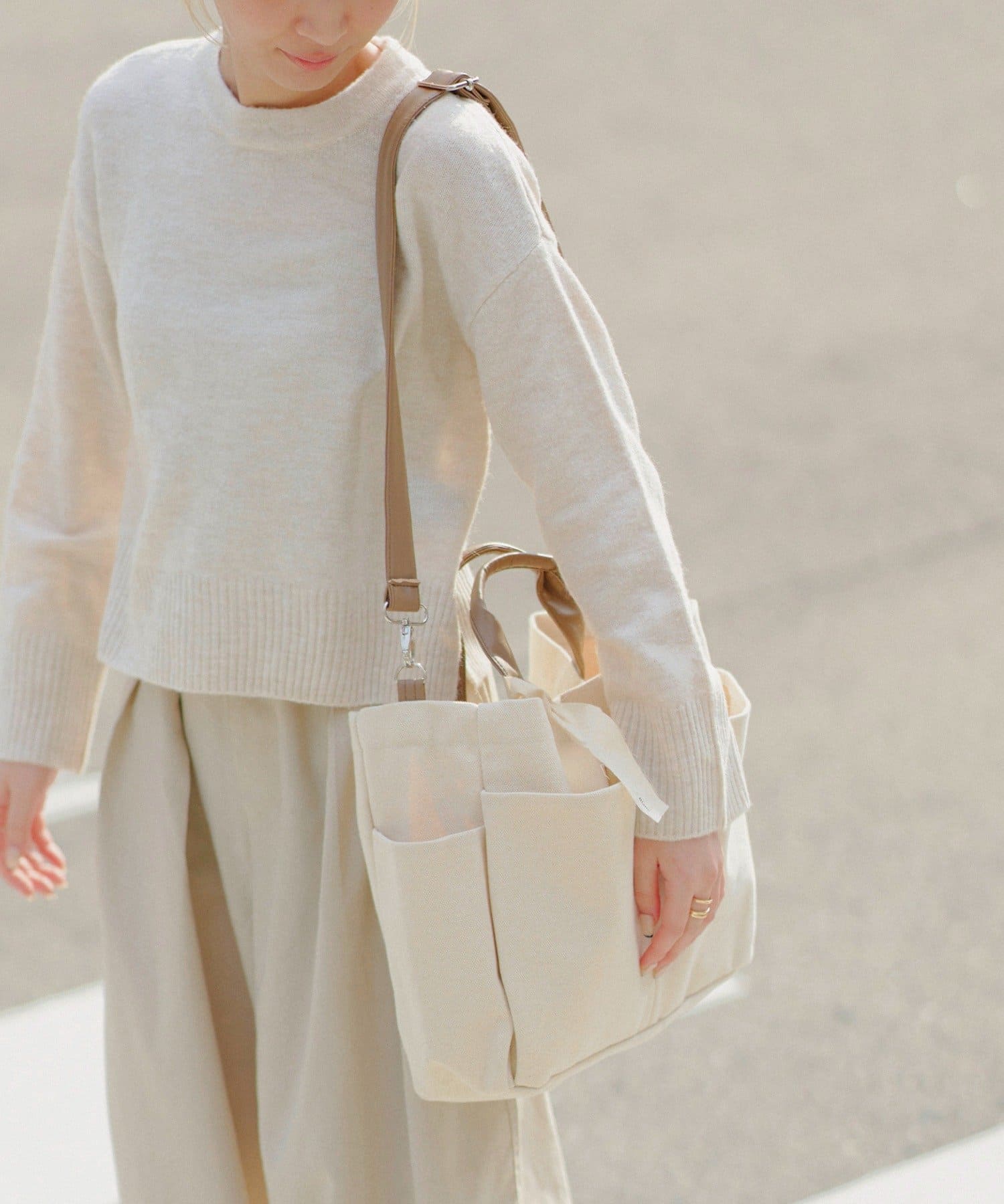 salut!(サリュ) Shoulder Bag_069（フェイクレザーミックス2WAYバッグ）／S.blanc