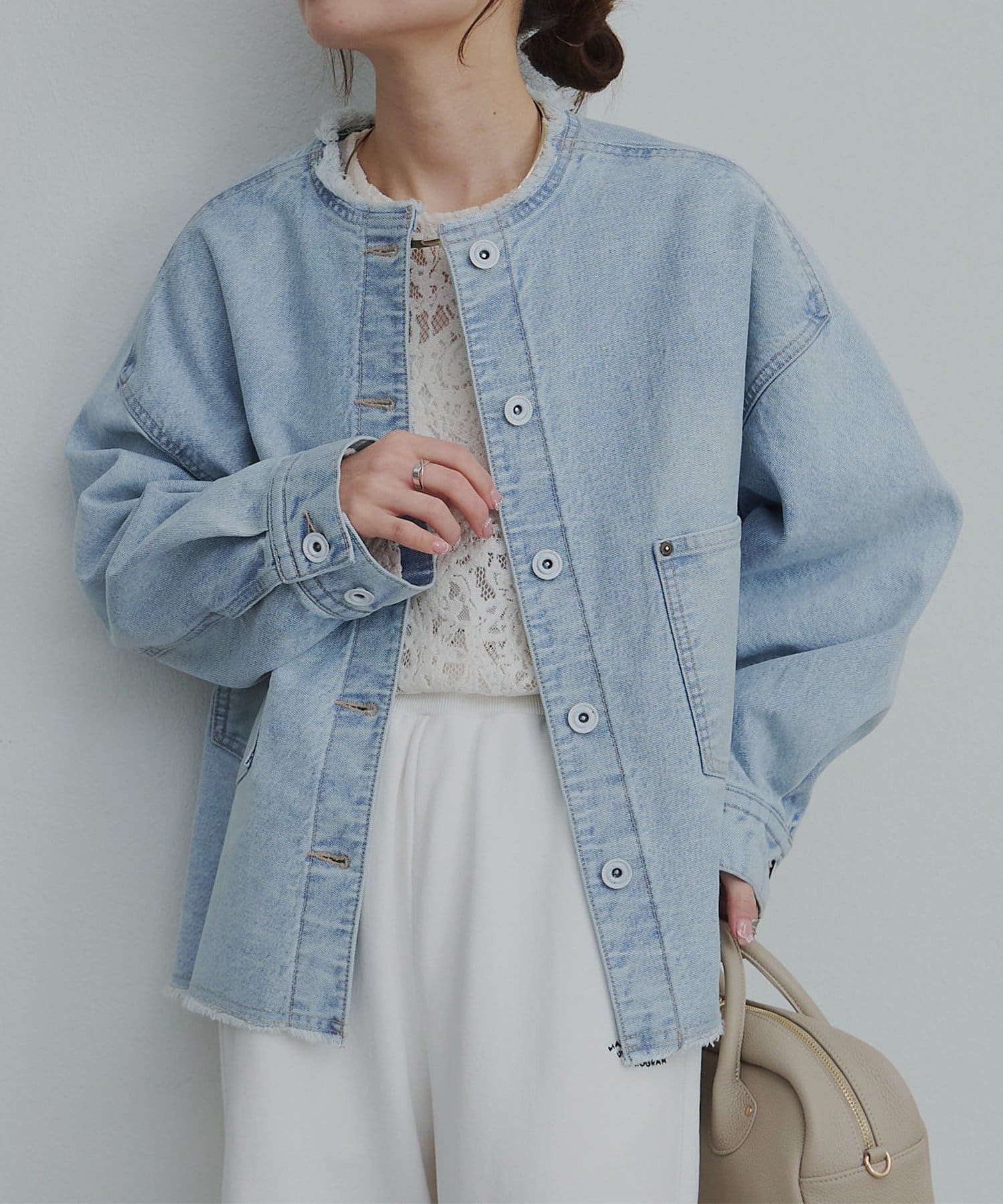 PUAL CE CIN(ピュアルセシン) セルビッチデニムノーカラージャケット